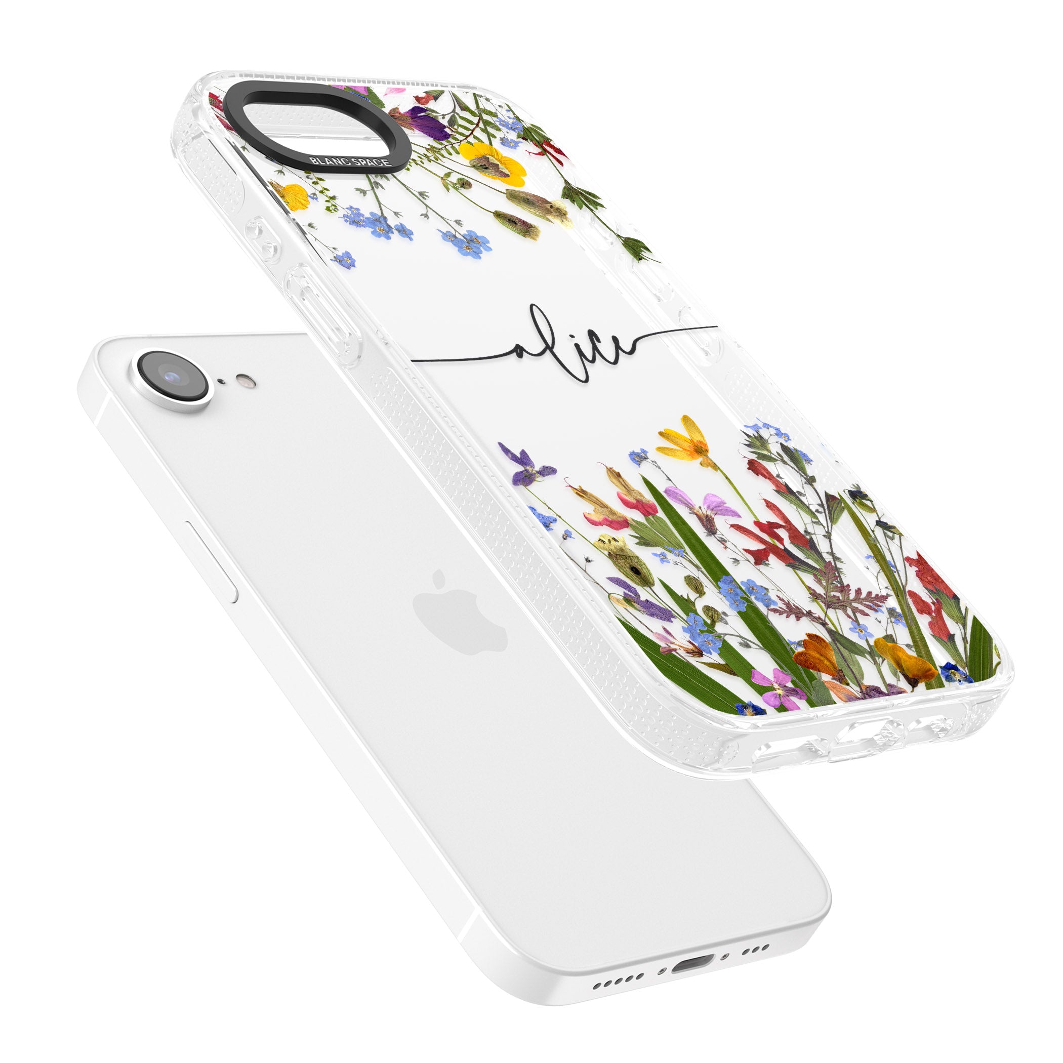 Personalised Wildflower Floral iPhone 16e Clear Case Impact Air - Blanc Space
