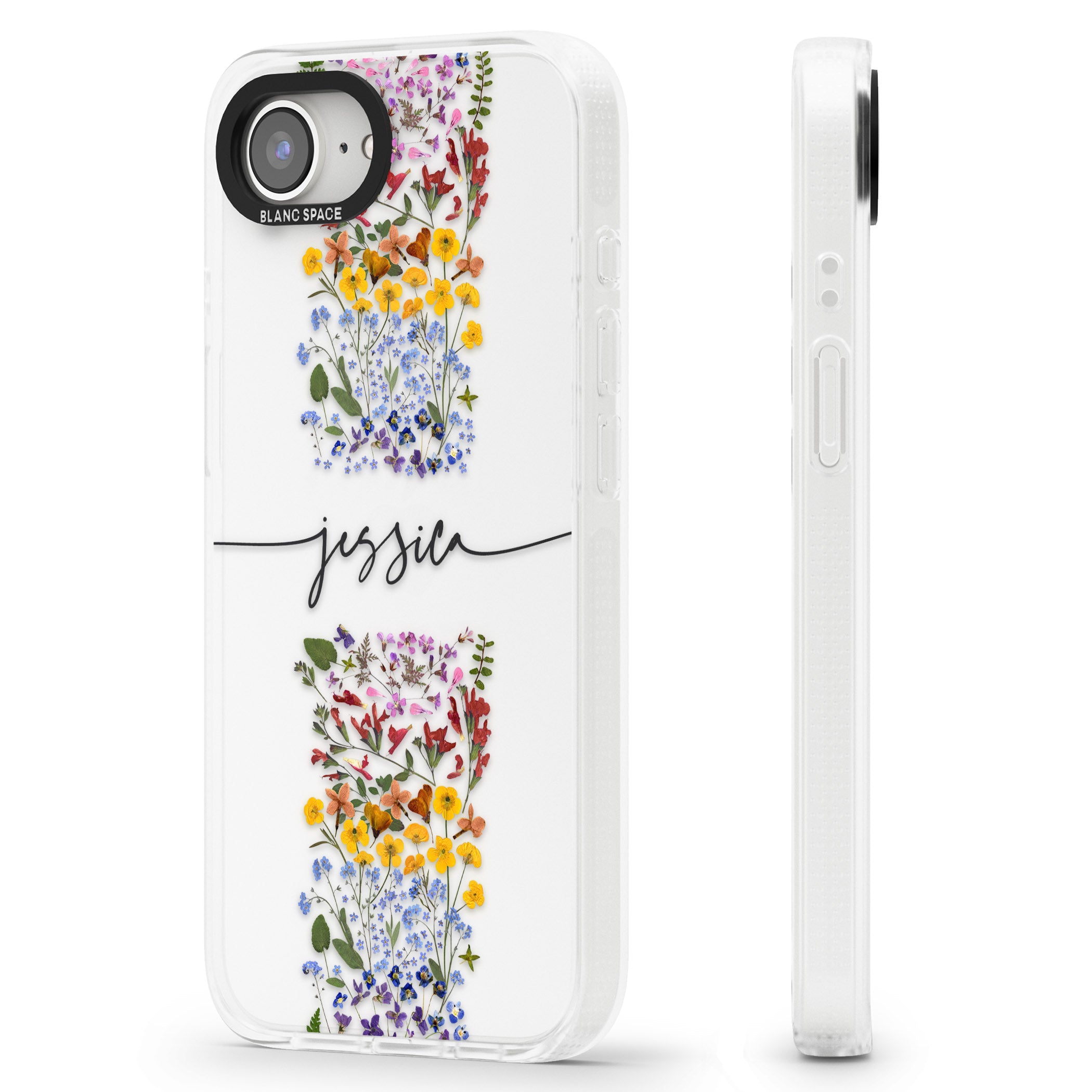 Personalised Wildflower Floral Stripe Personalised iPhone 16e Clear Case Impact Air - Blanc Space