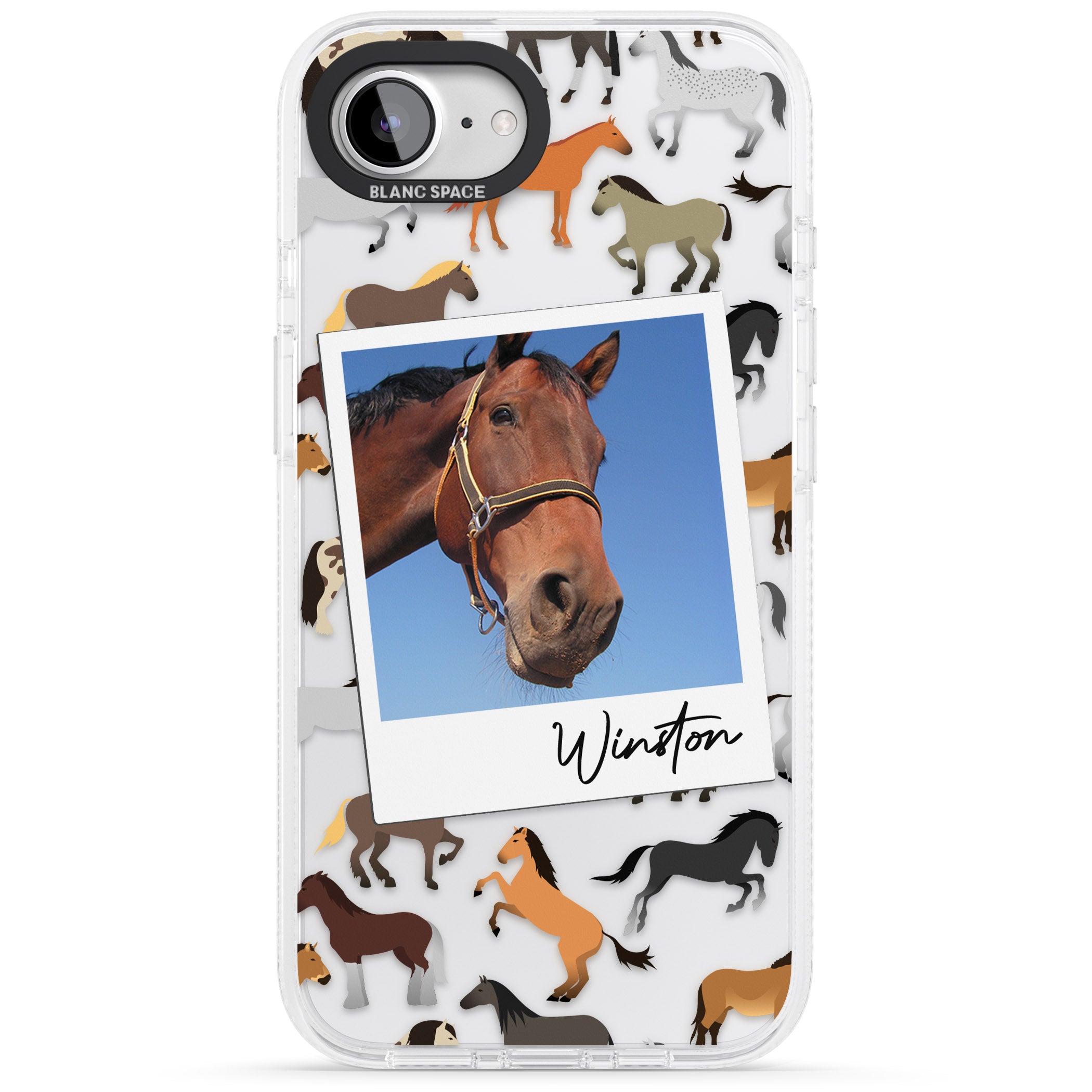 Personalised Horse Polaroid iPhone 16e Clear Case Impact Air - Blanc Space