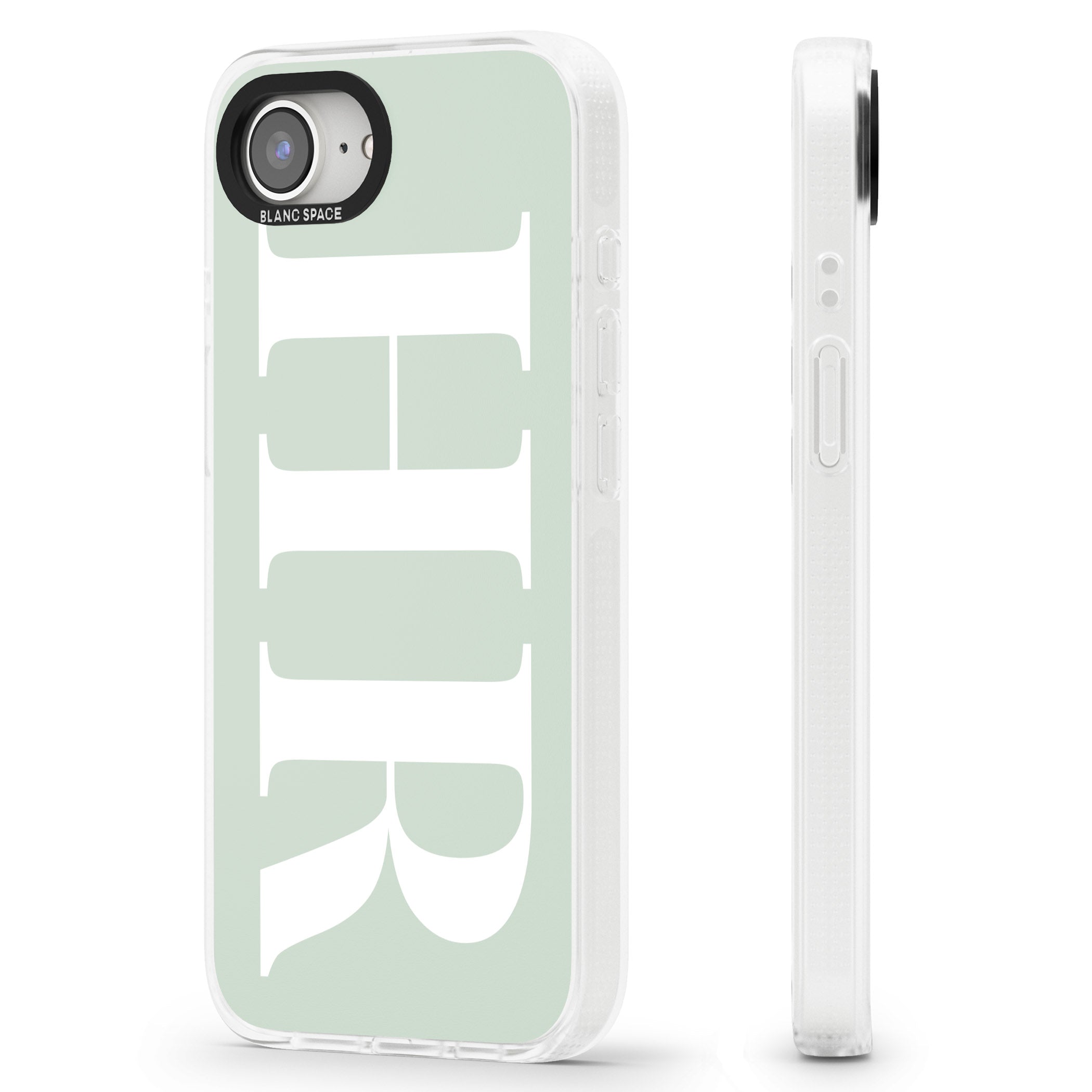 Personalised White & Seafoam Green Personalised iPhone 16e Clear Case Impact Air - Blanc Space