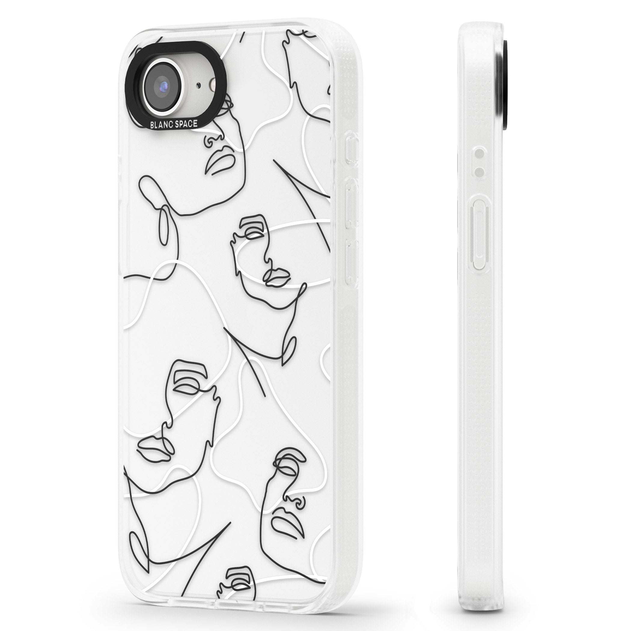 Personalised Abstract Faces iPhone 16e Clear Case Impact Air - Blanc Space