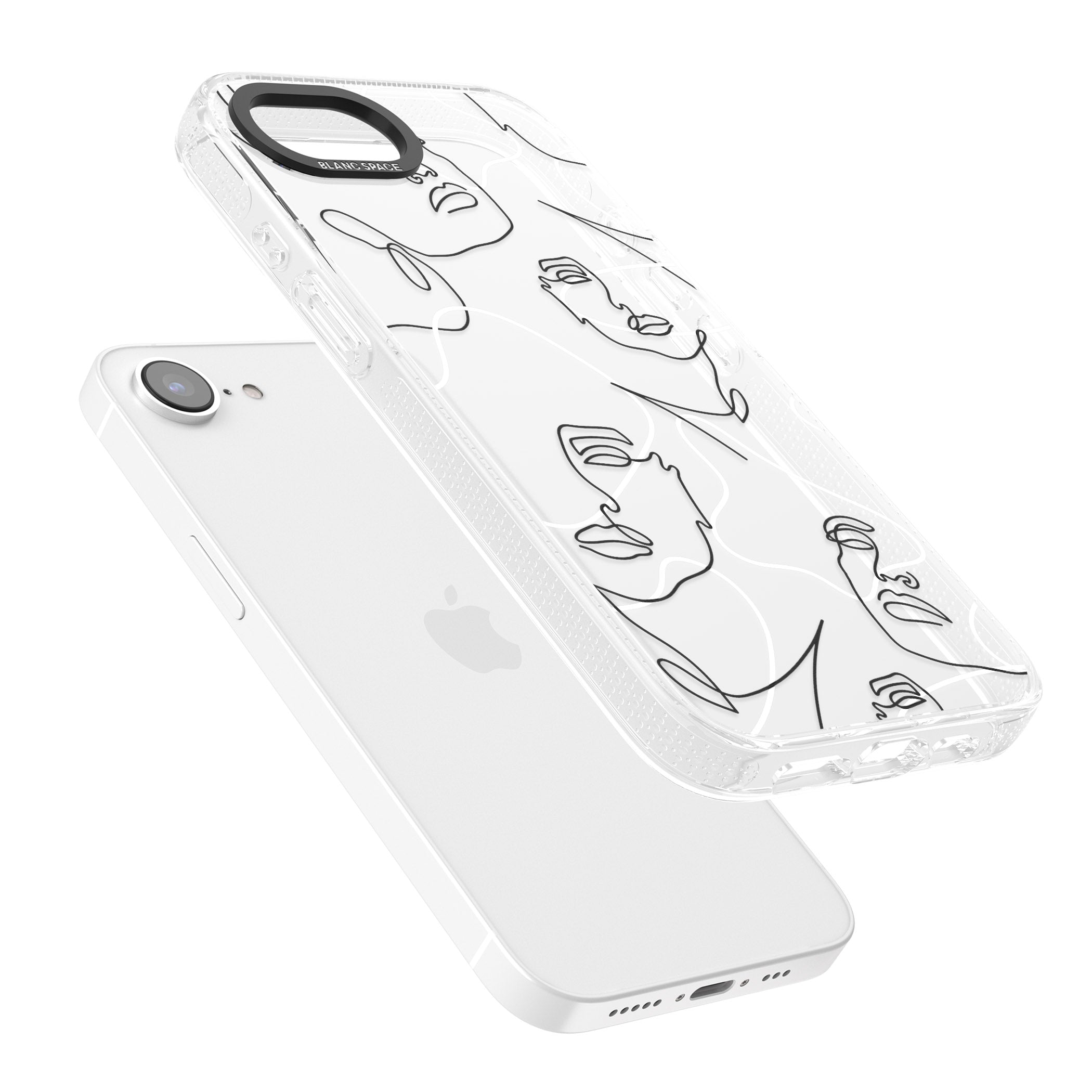Personalised Abstract Faces iPhone 16e Clear Case Impact Air - Blanc Space