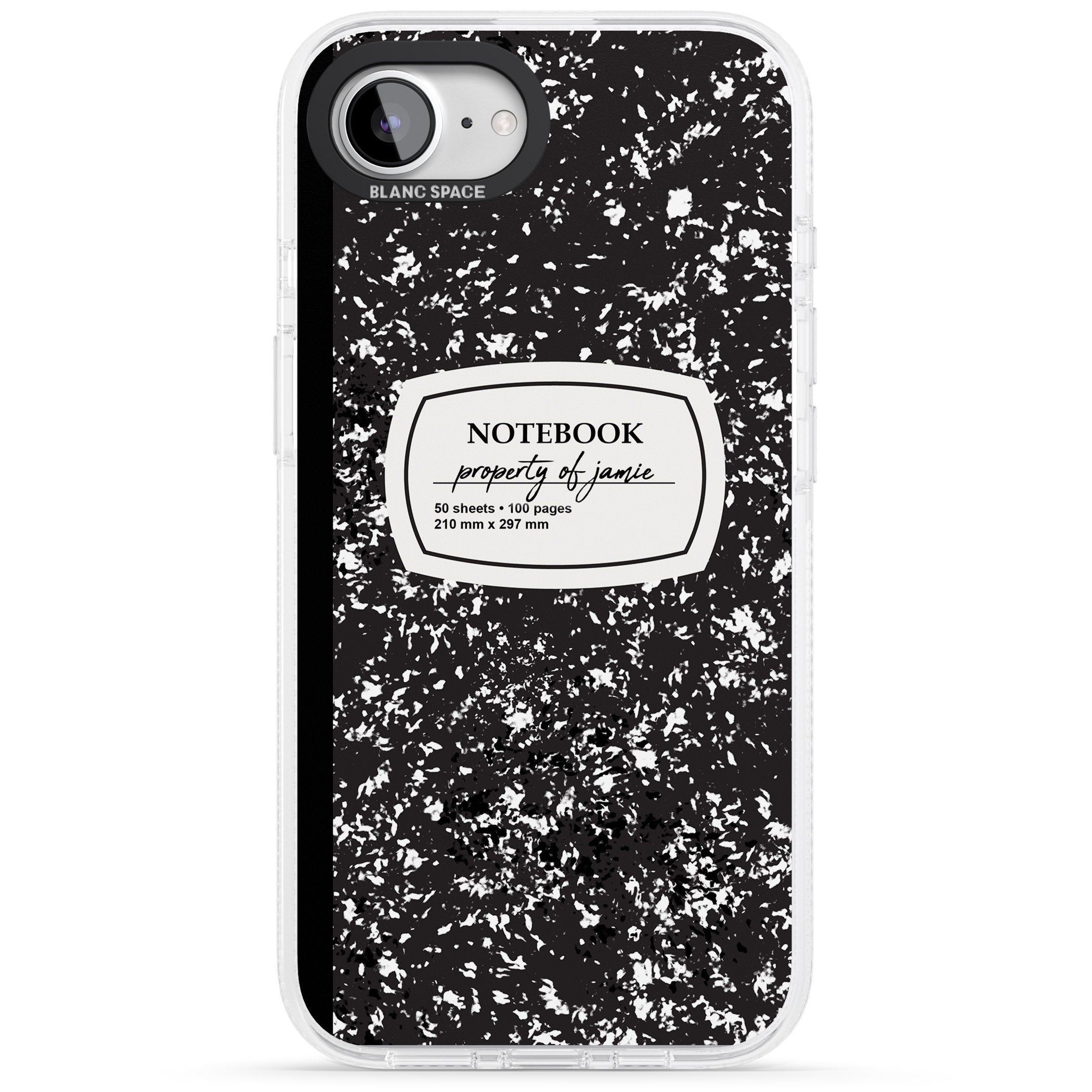 Personalised Notebook Cover iPhone 16e Clear Case Impact Air - Blanc Space