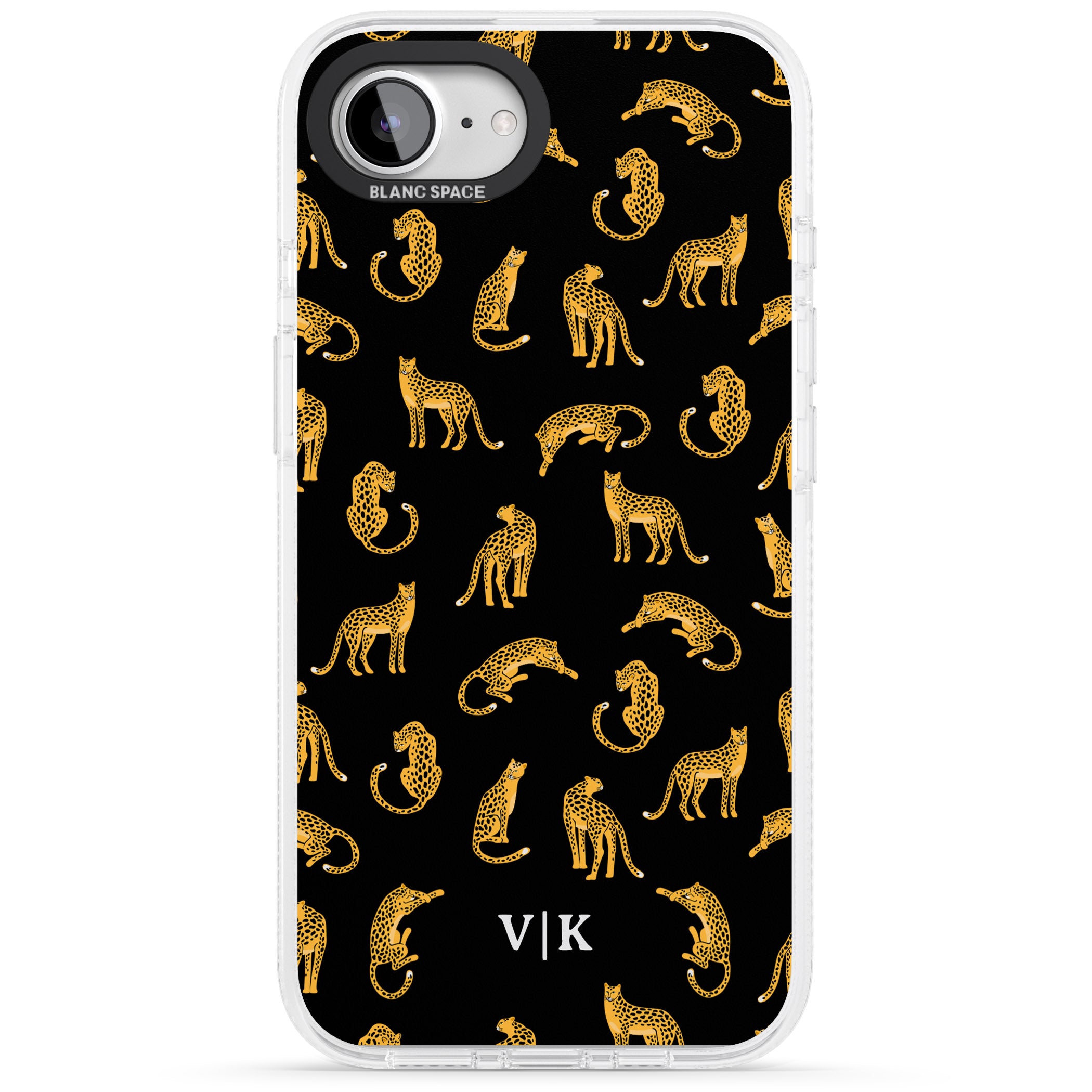 Personalised Cheetah Pattern: Black iPhone 16e Clear Case Impact Air - Blanc Space