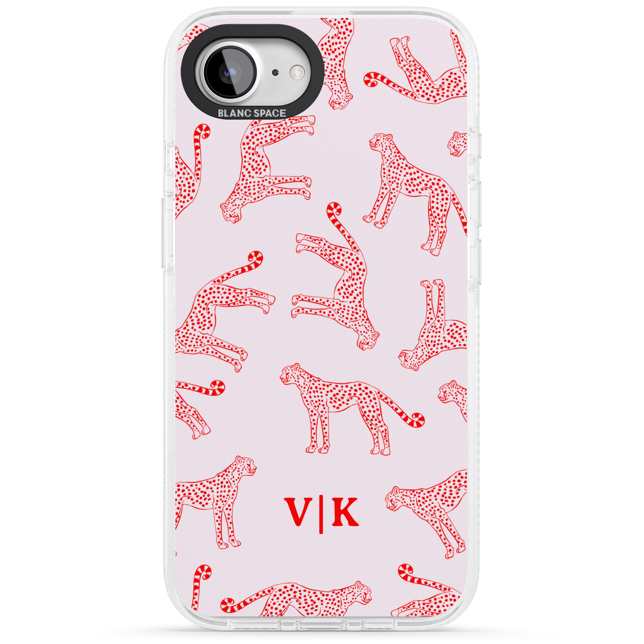 Personalised + Red & Pink Cheetah iPhone 16e Clear Case Impact Air - Blanc Space