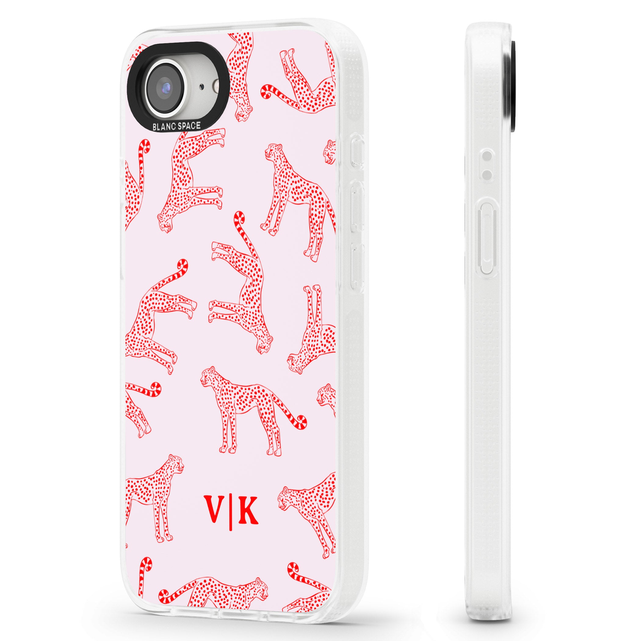 Personalised + Red & Pink Cheetah iPhone 16e Clear Case Impact Air - Blanc Space