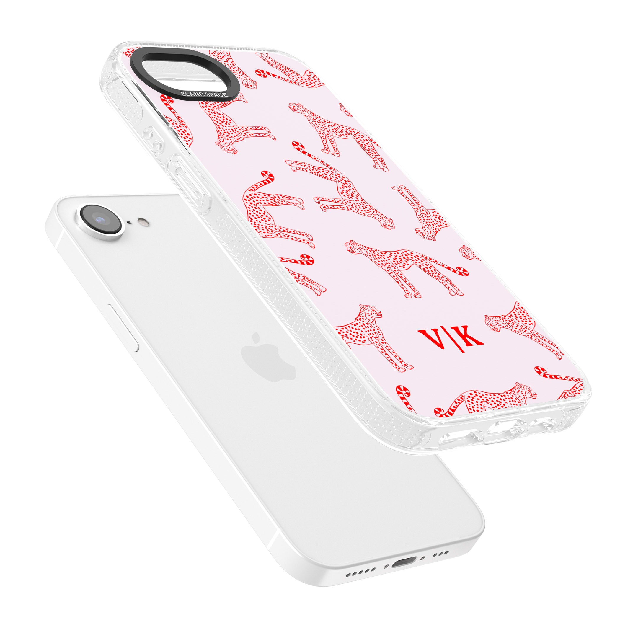 Personalised + Red & Pink Cheetah iPhone 16e Clear Case Impact Air - Blanc Space