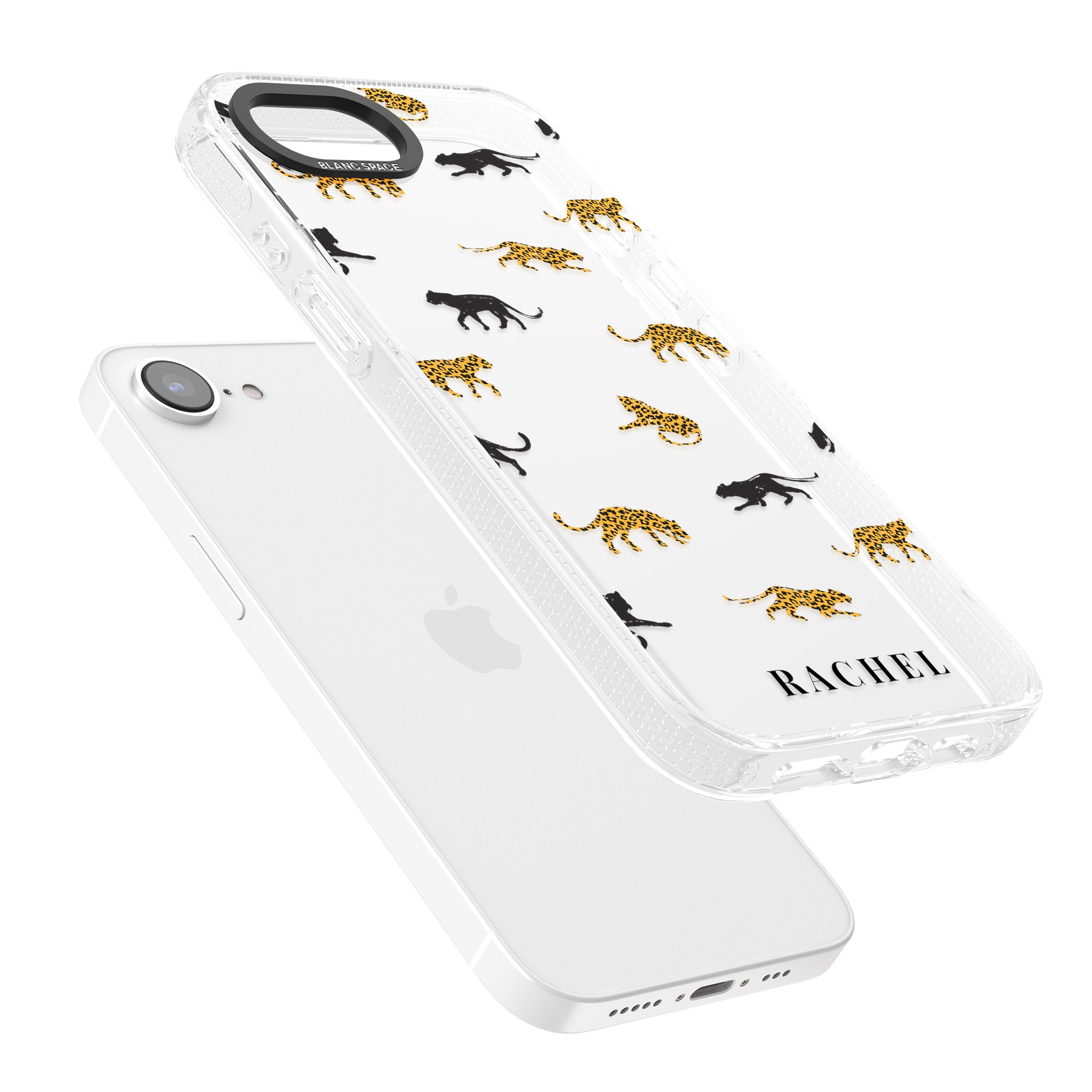 Personalised Jaguar Pattern on Transparent iPhone 16e Clear Case Impact Air - Blanc Space