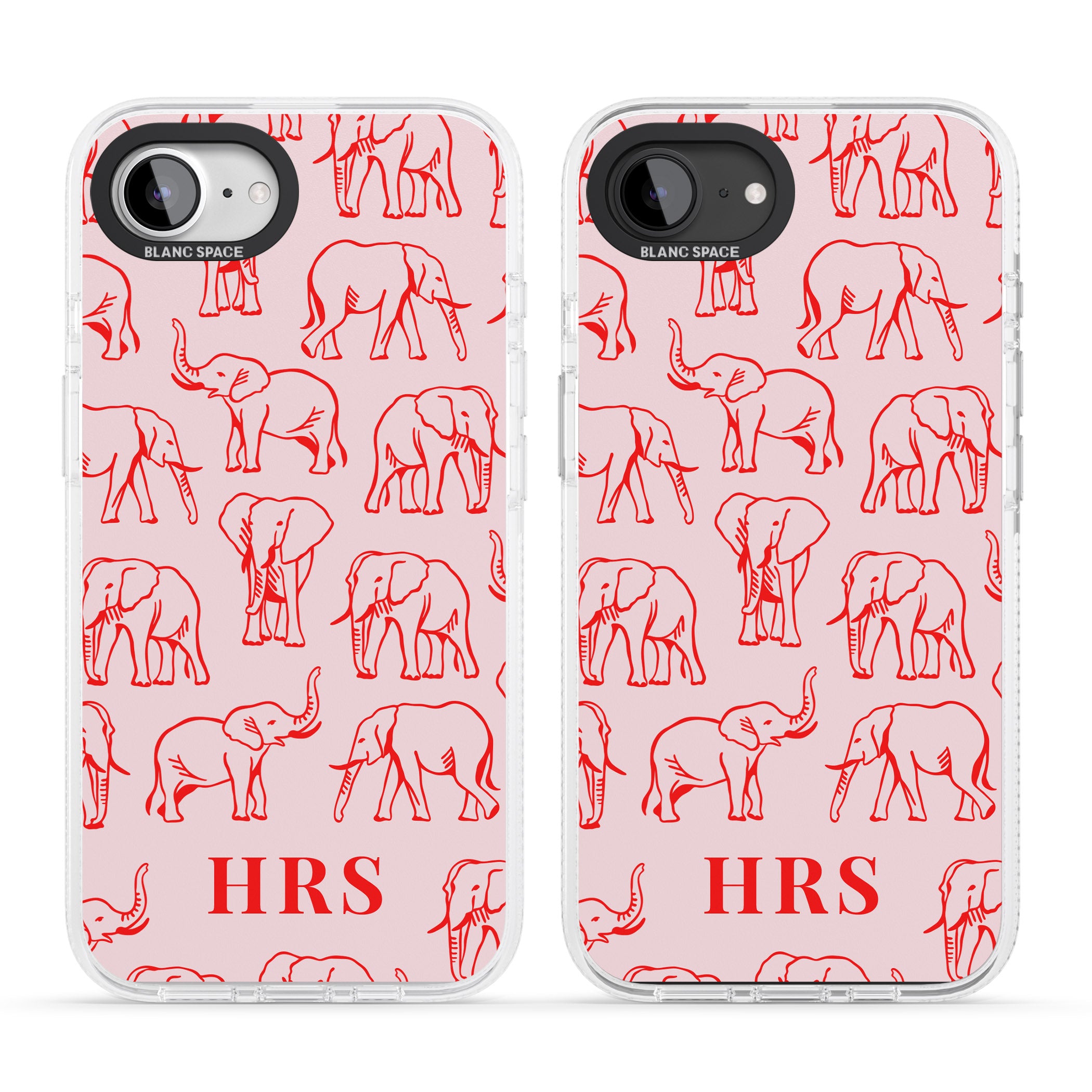 Personalised Red Elephant Outlines on Pink iPhone 16e Clear Case Impact Air - Blanc Space