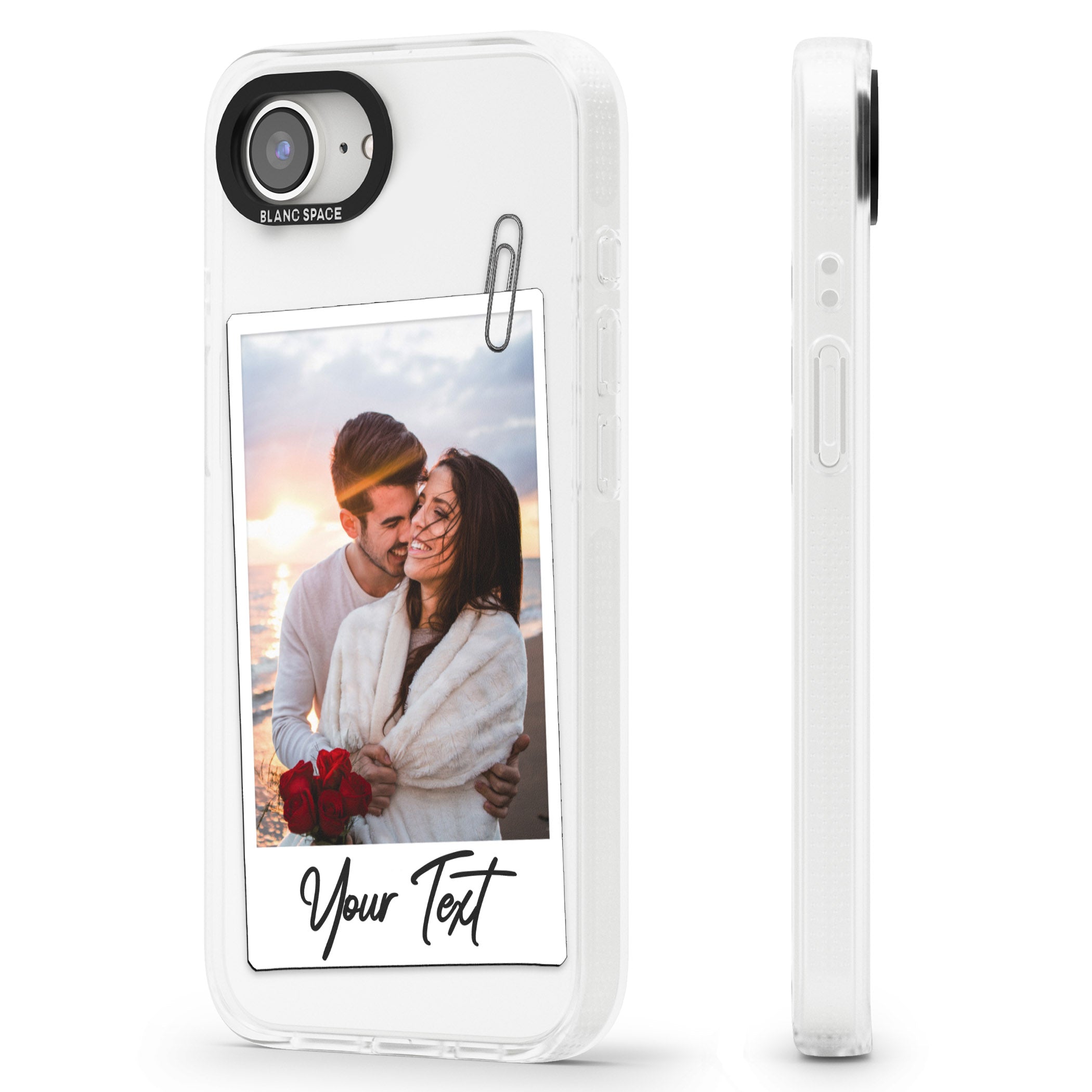 Personalised Instant Camera Photo iPhone 16e Clear Case Impact Air - Blanc Space