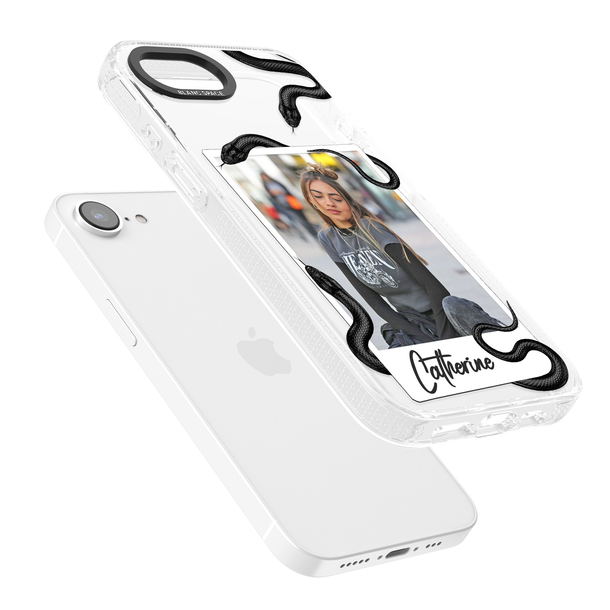 Personalised Snake Instant Photo iPhone 16e Clear Case Impact Air - Blanc Space