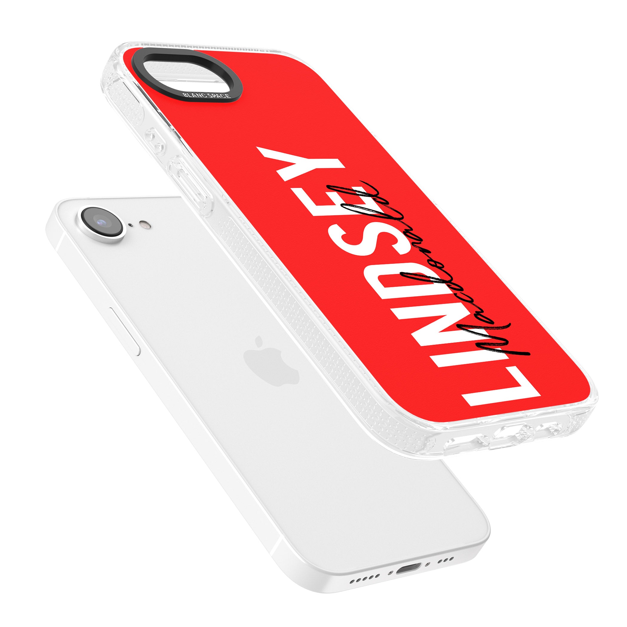 Personalised Bold Name: Red iPhone 16e Clear Case Impact Air - Blanc Space