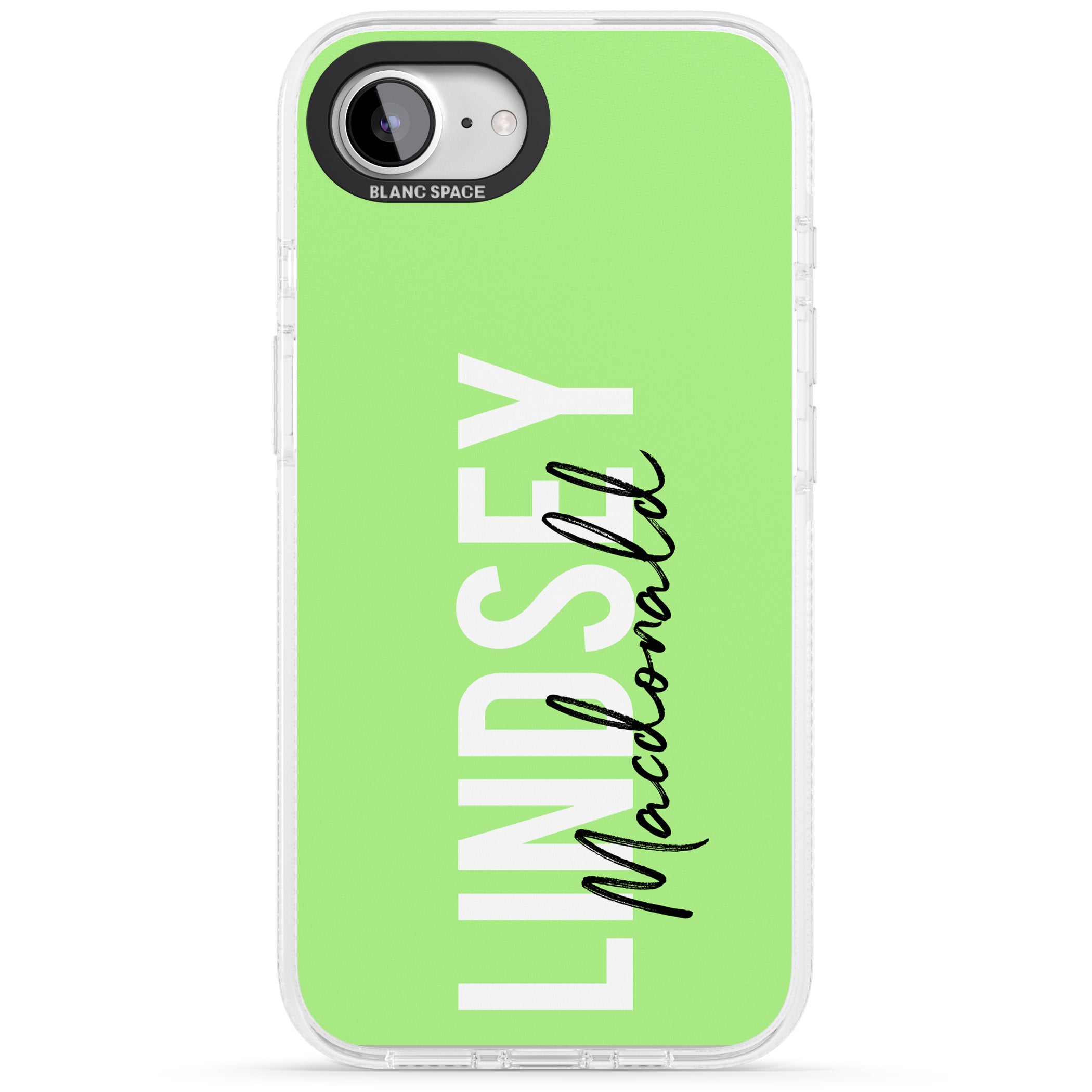 Personalised Bold Name: Lime iPhone 16e Clear Case Impact Air - Blanc Space