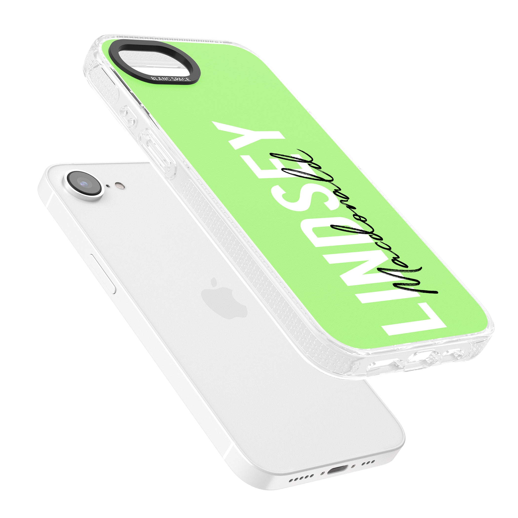 Personalised Bold Name: Lime iPhone 16e Clear Case Impact Air - Blanc Space