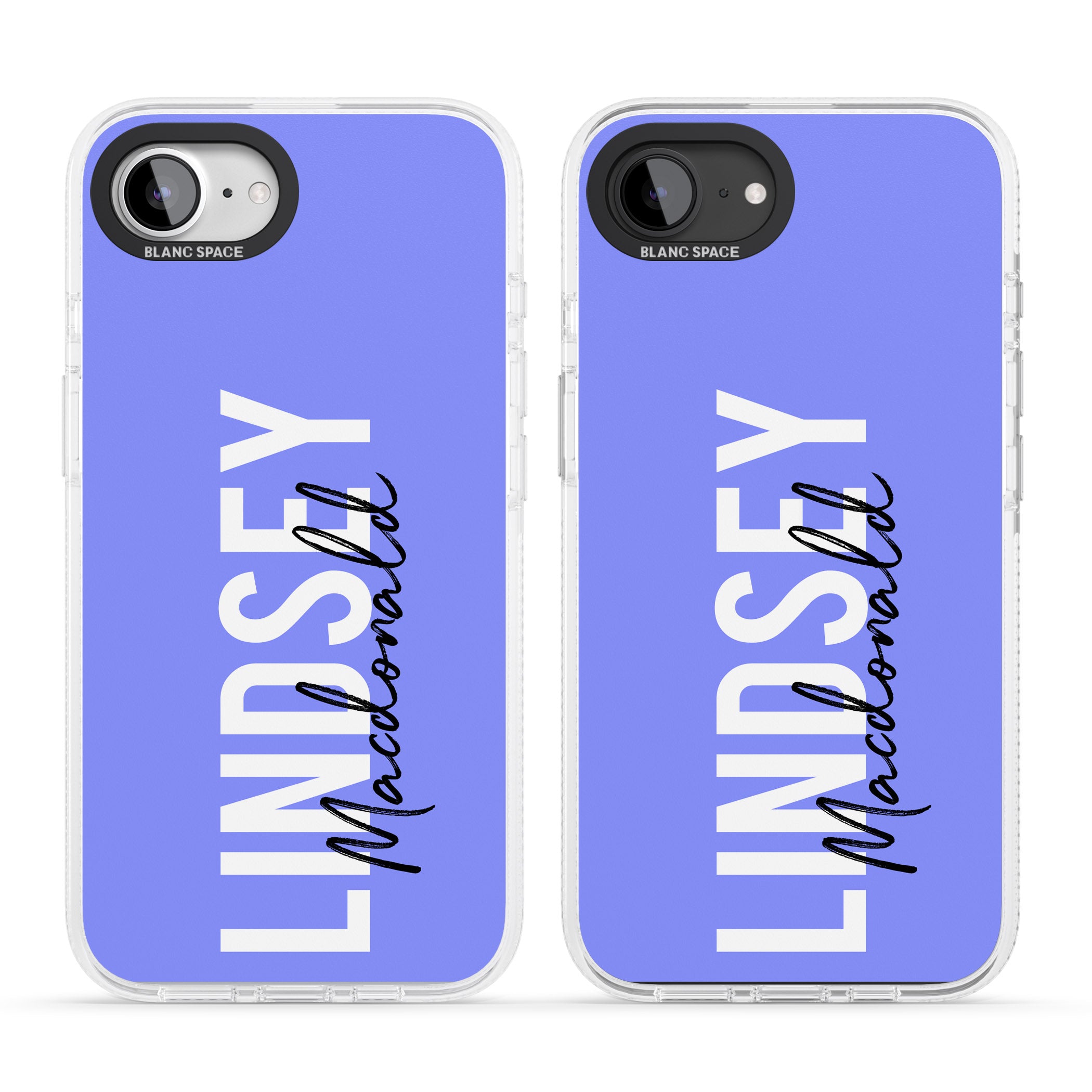 Personalised Bold Name: Purple iPhone 16e Clear Case Impact Air - Blanc Space