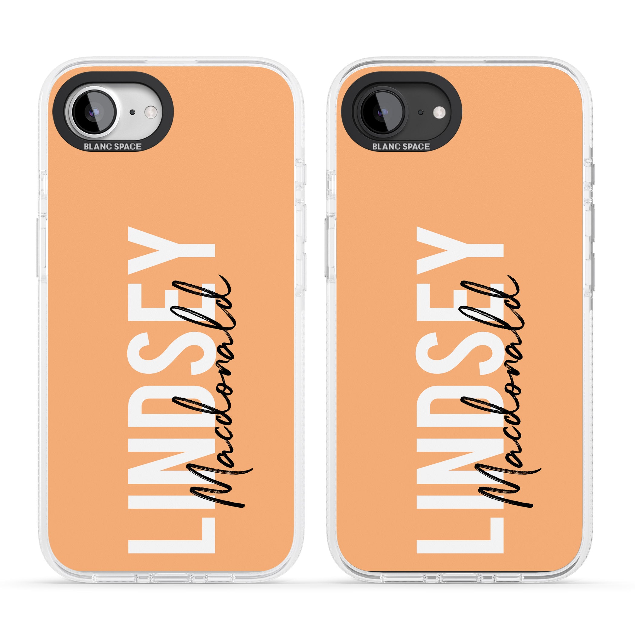 Personalised Bold Name: Peach iPhone 16e Clear Case Impact Air - Blanc Space