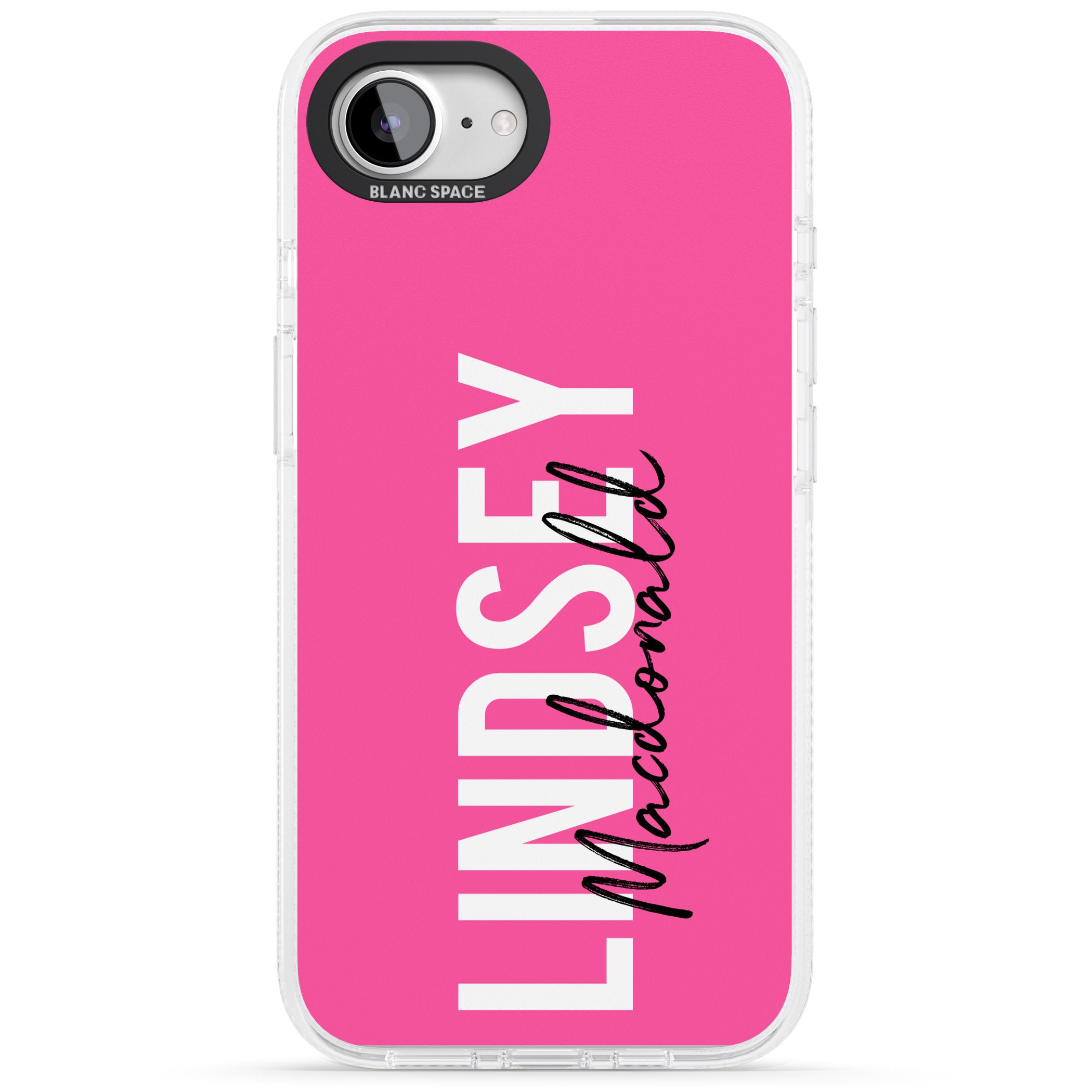 Personalised Bold Name: Pink iPhone 16e Clear Case Impact Air - Blanc Space