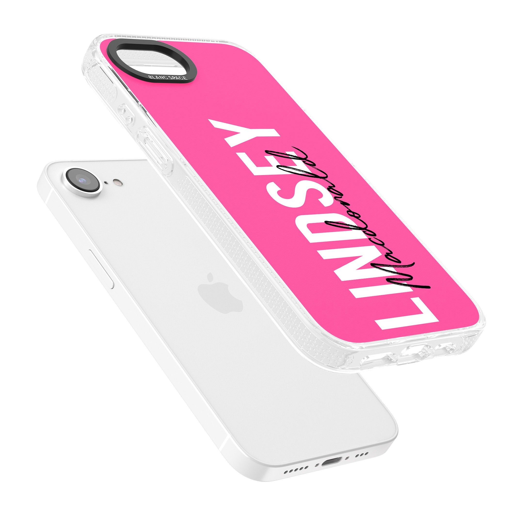 Personalised Bold Name: Pink iPhone 16e Clear Case Impact Air - Blanc Space