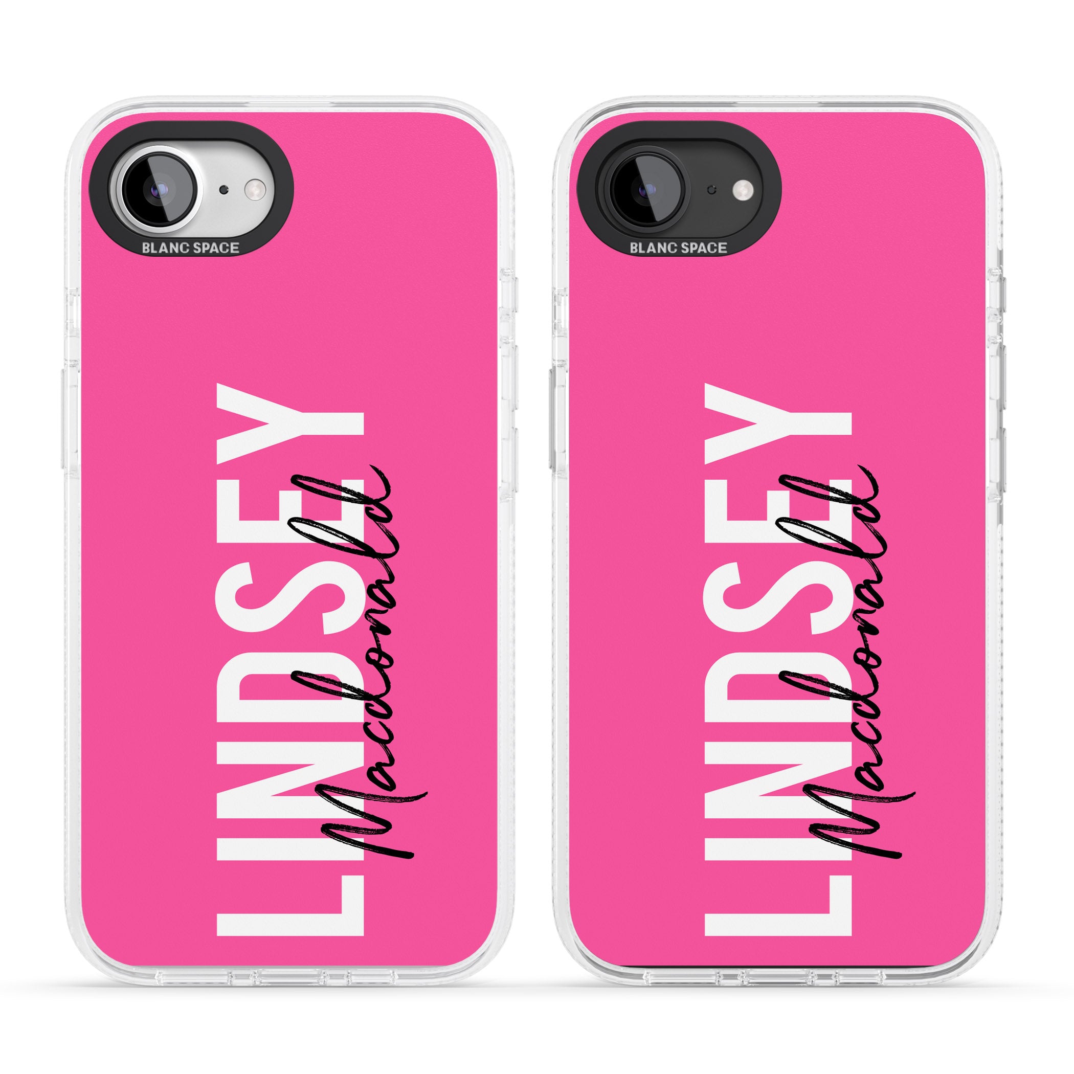 Personalised Bold Name: Pink iPhone 16e Clear Case Impact Air - Blanc Space