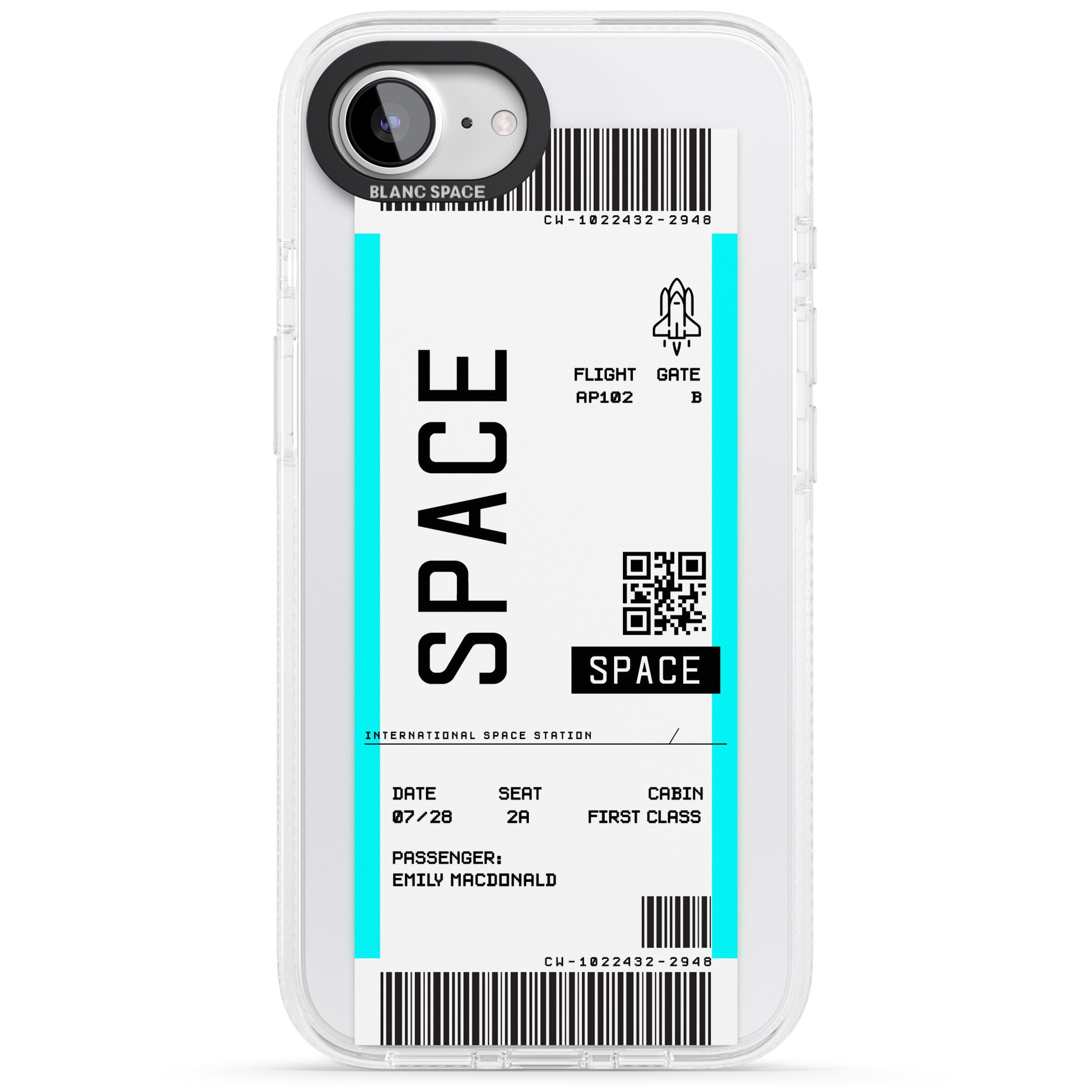 Personalised Space Space Travel Ticket iPhone 16e Clear Case Impact Air - Blanc Space