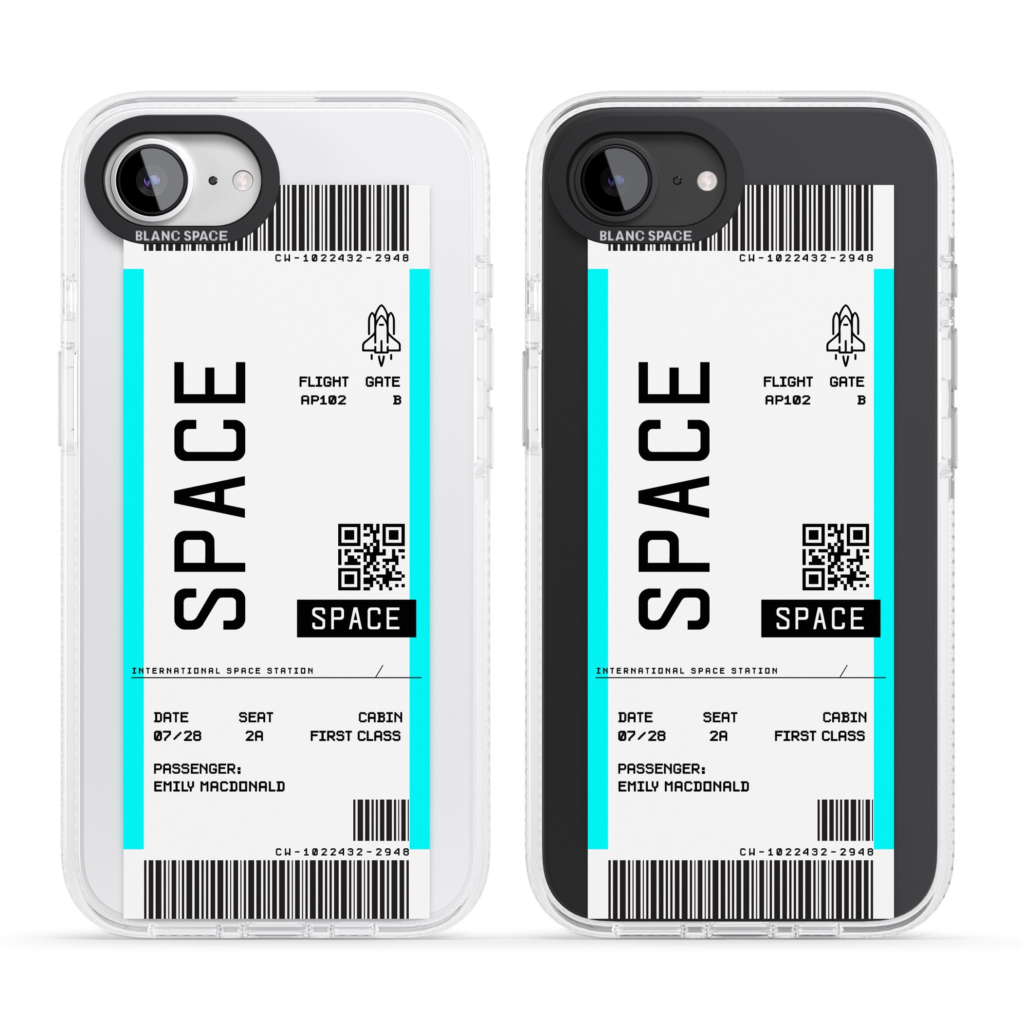 Personalised Space Space Travel Ticket iPhone 16e Clear Case Impact Air - Blanc Space