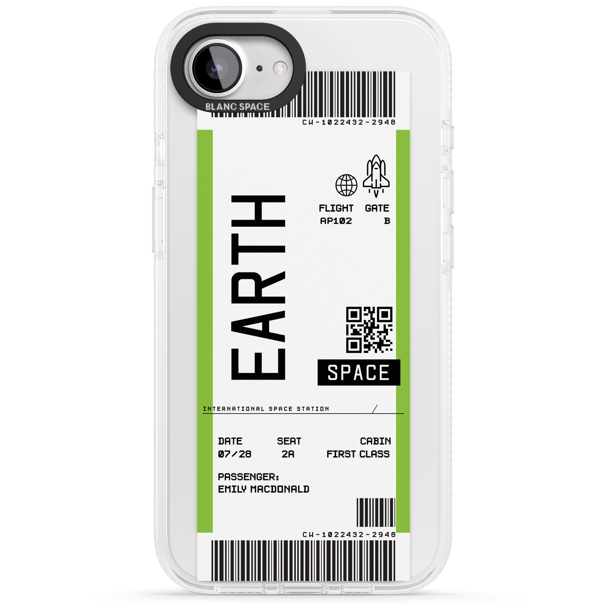Personalised Earth Space Travel Ticket iPhone 16e Clear Case Impact Air - Blanc Space