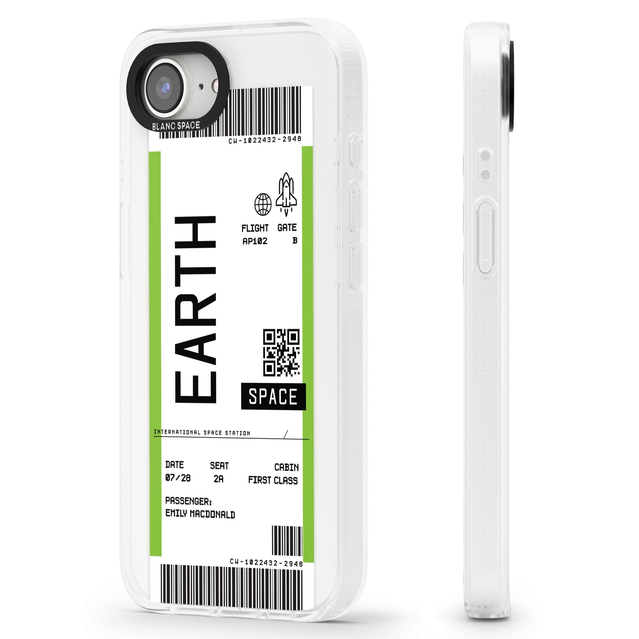 Personalised Earth Space Travel Ticket iPhone 16e Clear Case Impact Air - Blanc Space