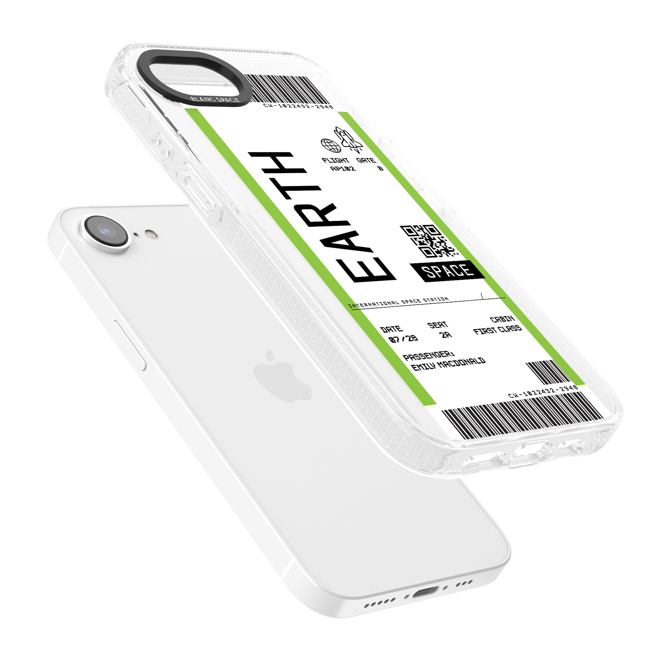 Personalised Earth Space Travel Ticket iPhone 16e Clear Case Impact Air - Blanc Space