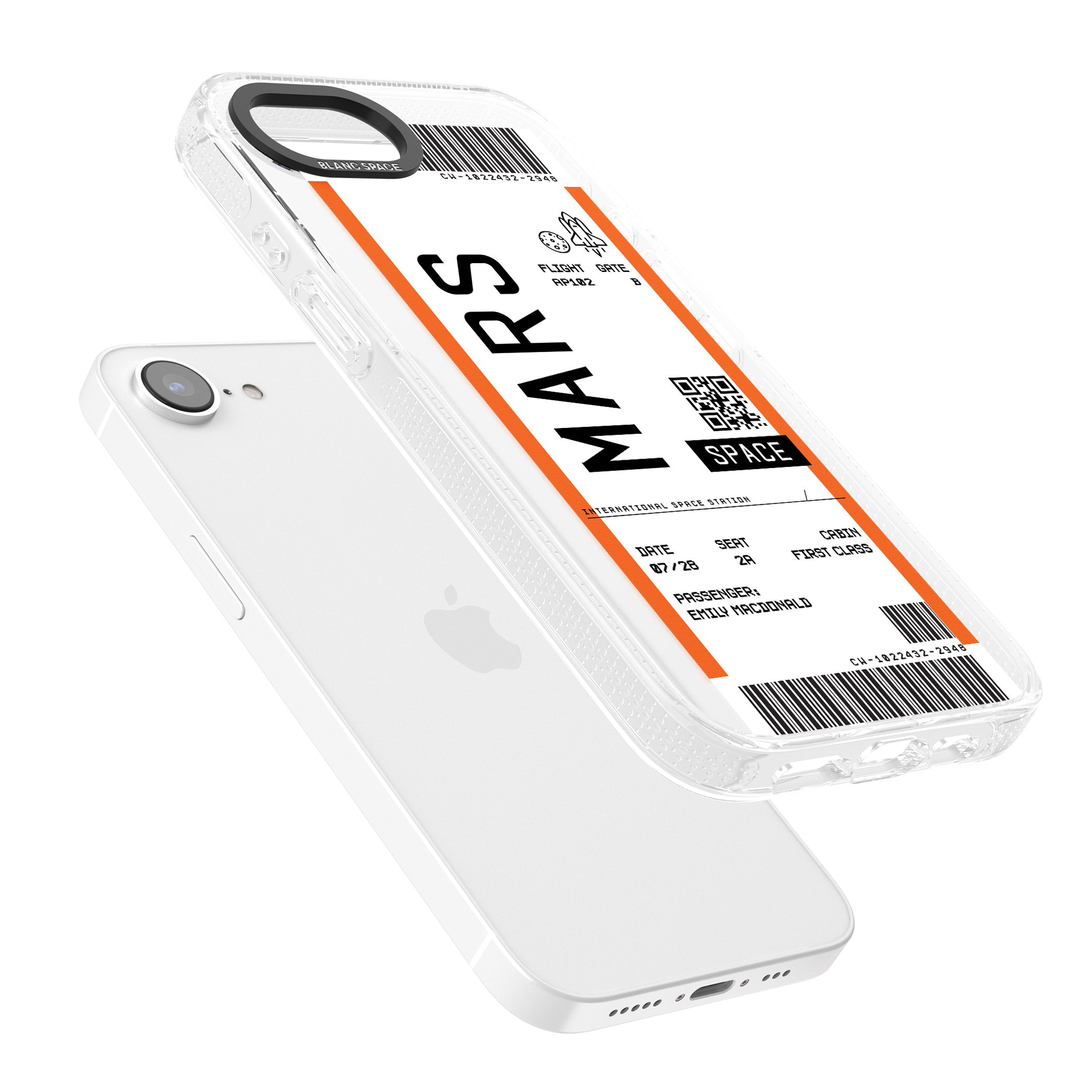 Personalised Mars Space Travel Ticket iPhone 16e Clear Case Impact Air - Blanc Space