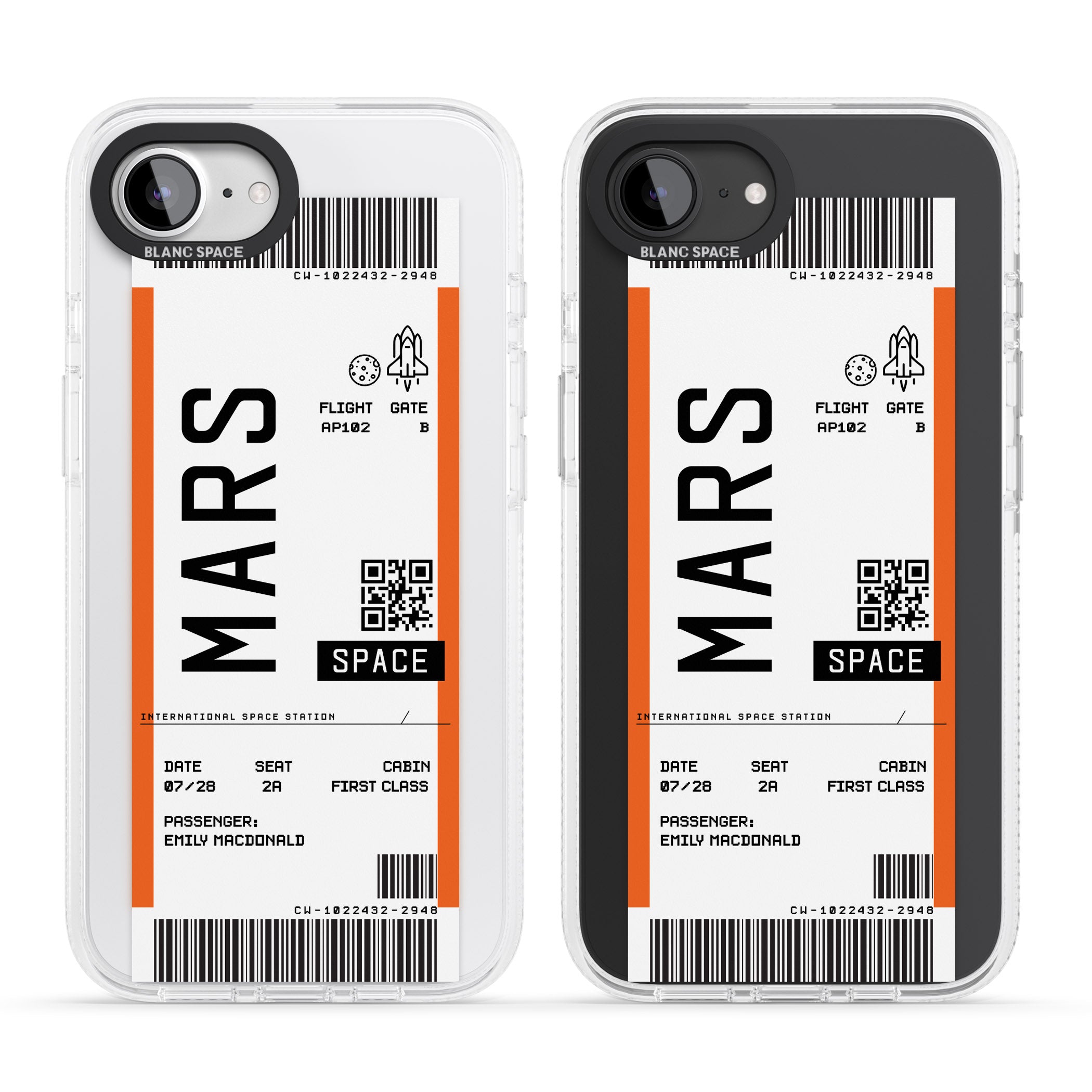 Personalised Mars Space Travel Ticket iPhone 16e Clear Case Impact Air - Blanc Space