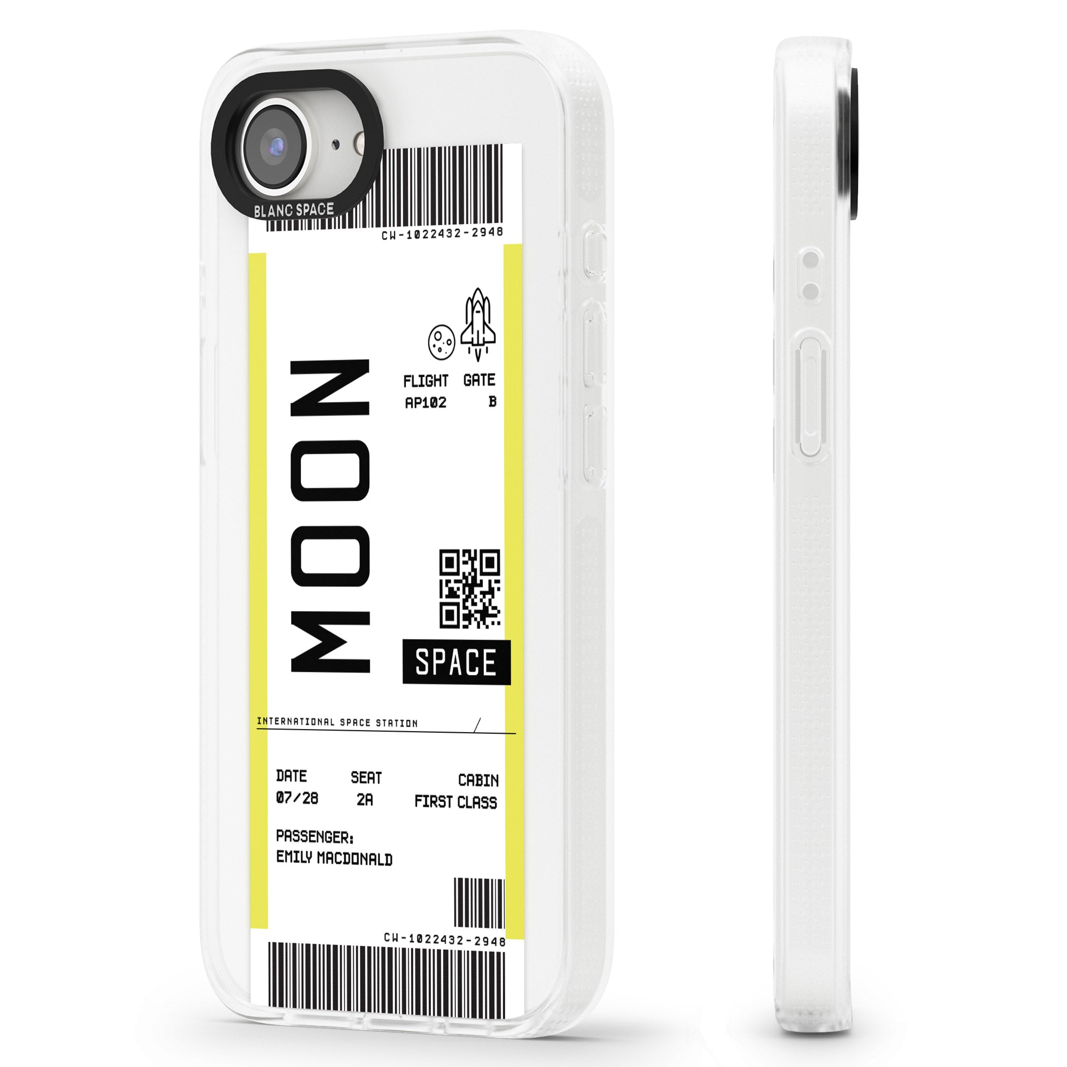 Personalised Moon Space Travel Ticket iPhone 16e Clear Case Impact Air - Blanc Space