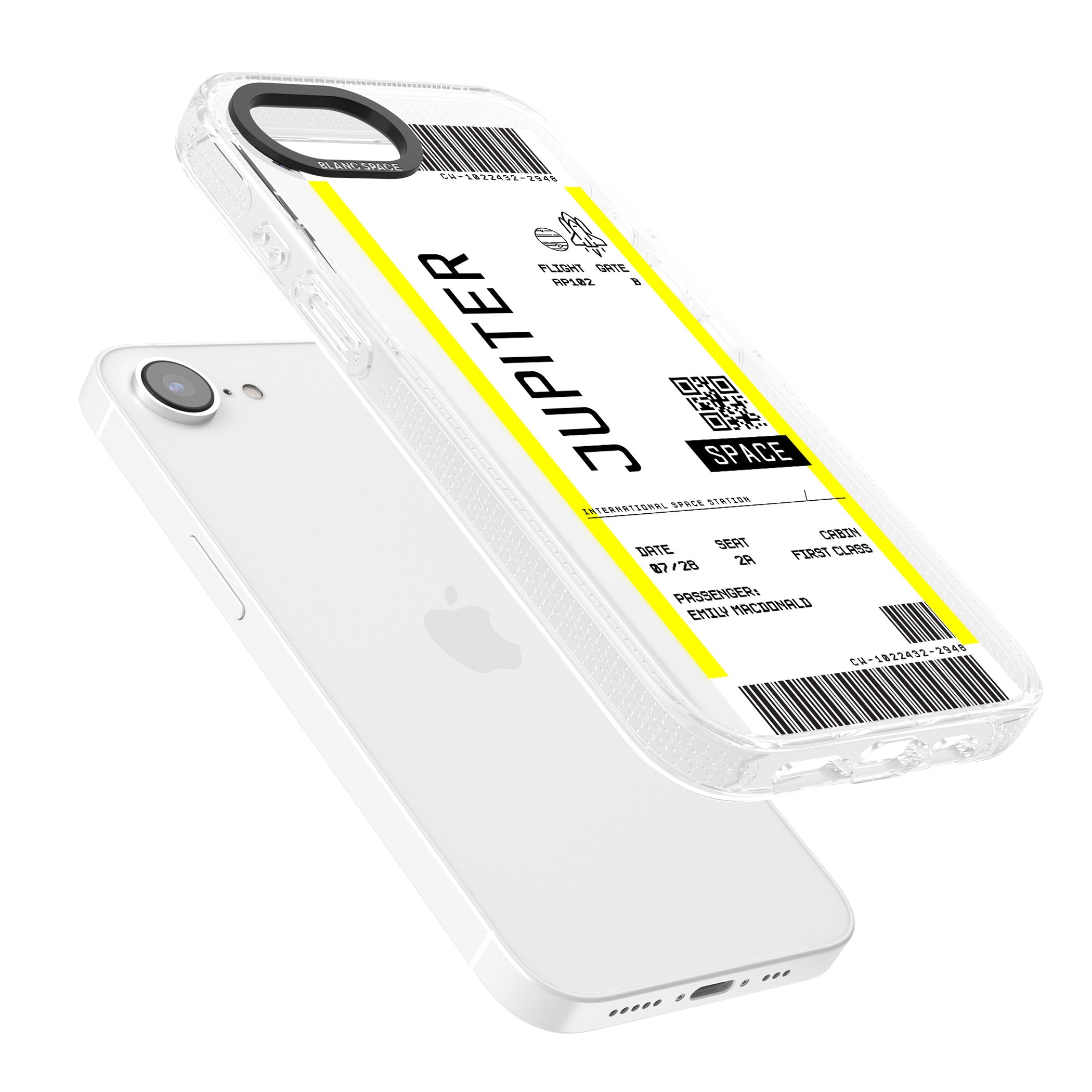 Personalised Jupiter Travel Ticket iPhone 16e Clear Case Impact Air - Blanc Space