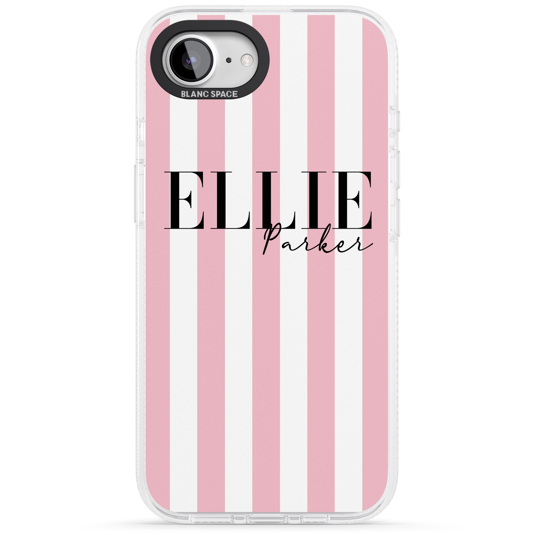Personalised Pink Stripes iPhone 16e Clear Case Impact Air - Blanc Space