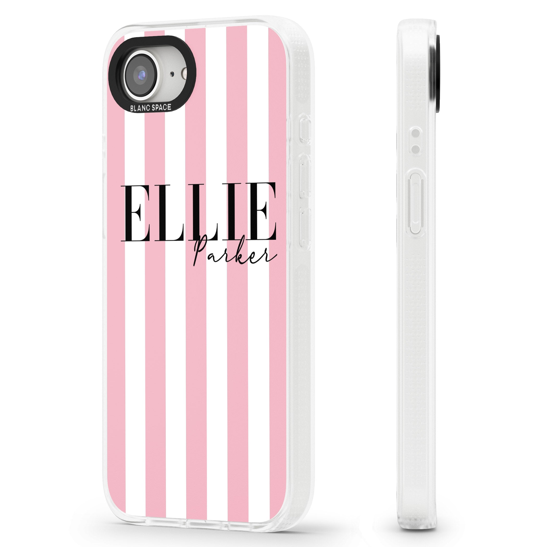 Personalised Pink Stripes iPhone 16e Clear Case Impact Air - Blanc Space