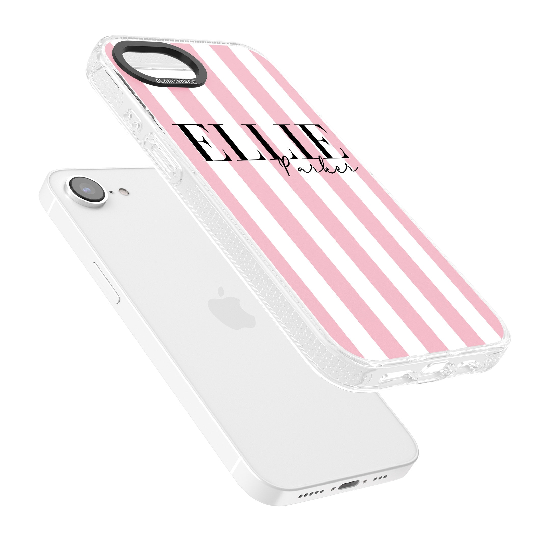 Personalised Pink Stripes iPhone 16e Clear Case Impact Air - Blanc Space