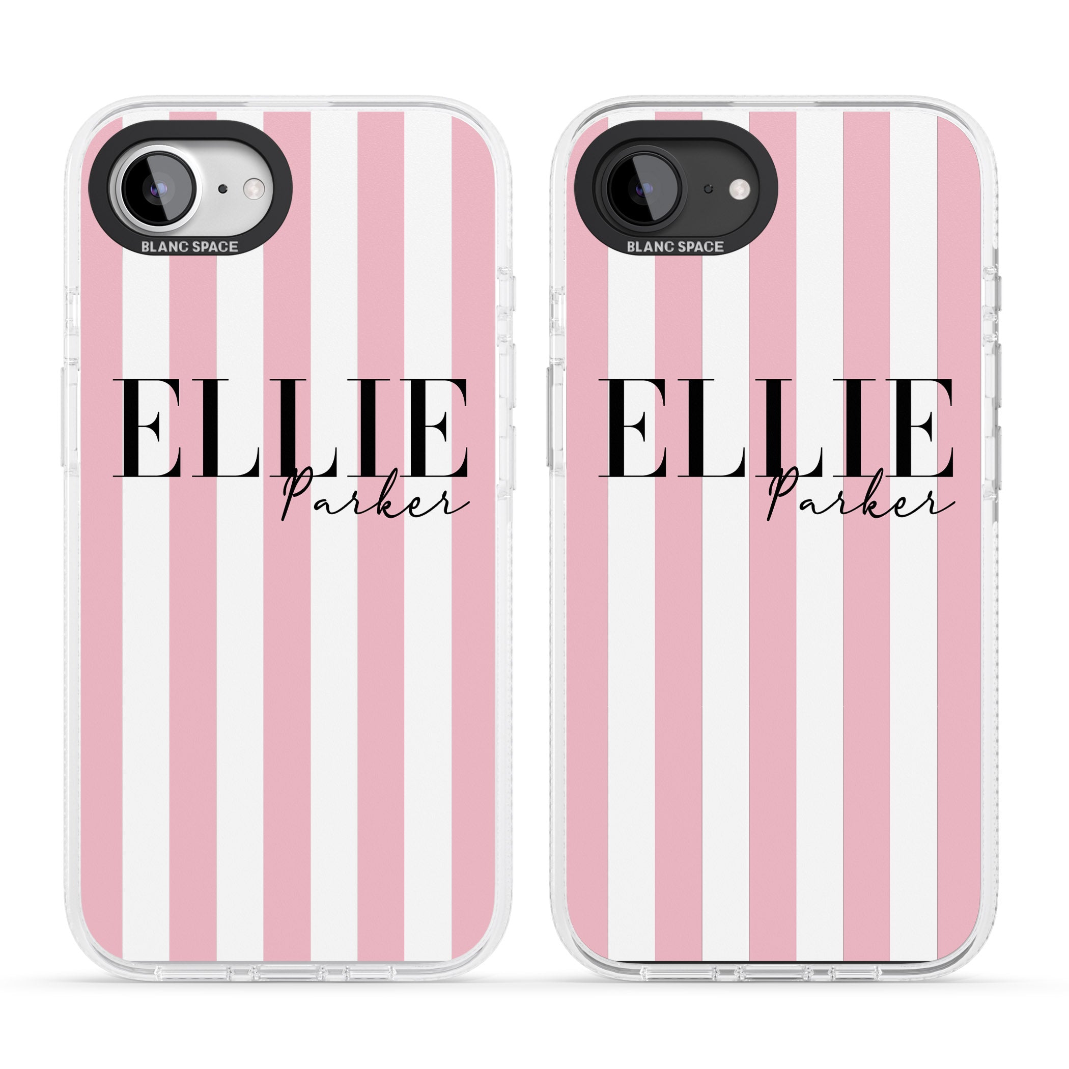 Personalised Pink Stripes iPhone 16e Clear Case Impact Air - Blanc Space