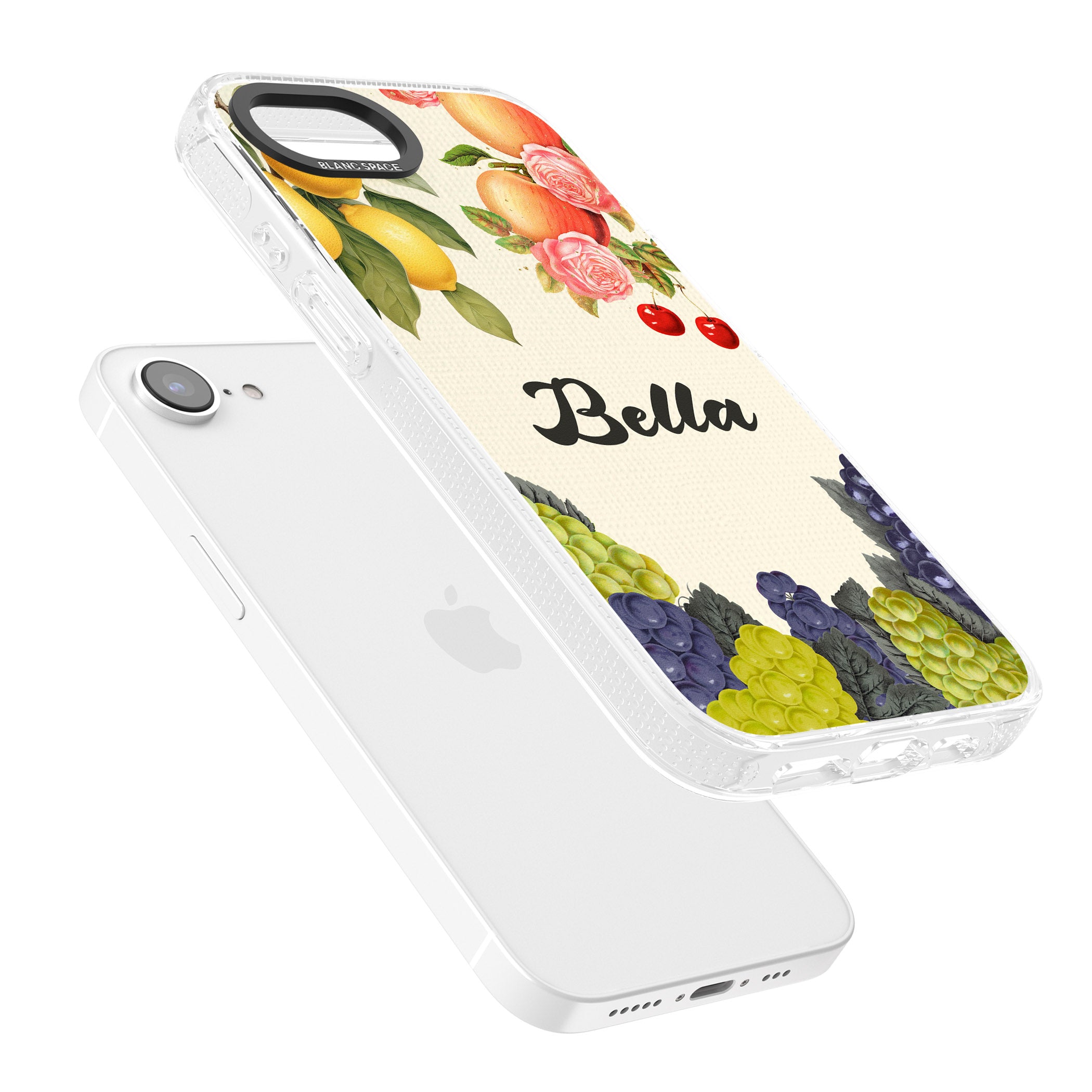 Personalised Vintage Fruits iPhone 16e Clear Case Impact Air - Blanc Space