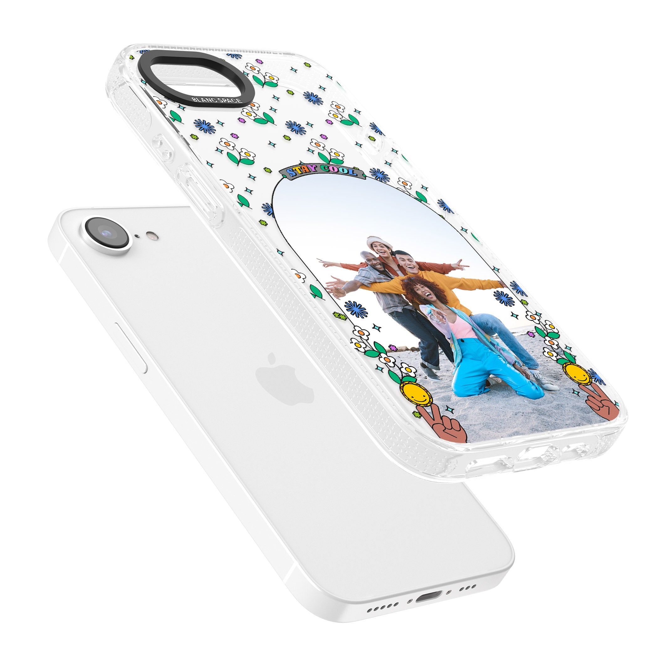 Personalised Summer Photo Frame iPhone 16e Clear Case Impact Air - Blanc Space