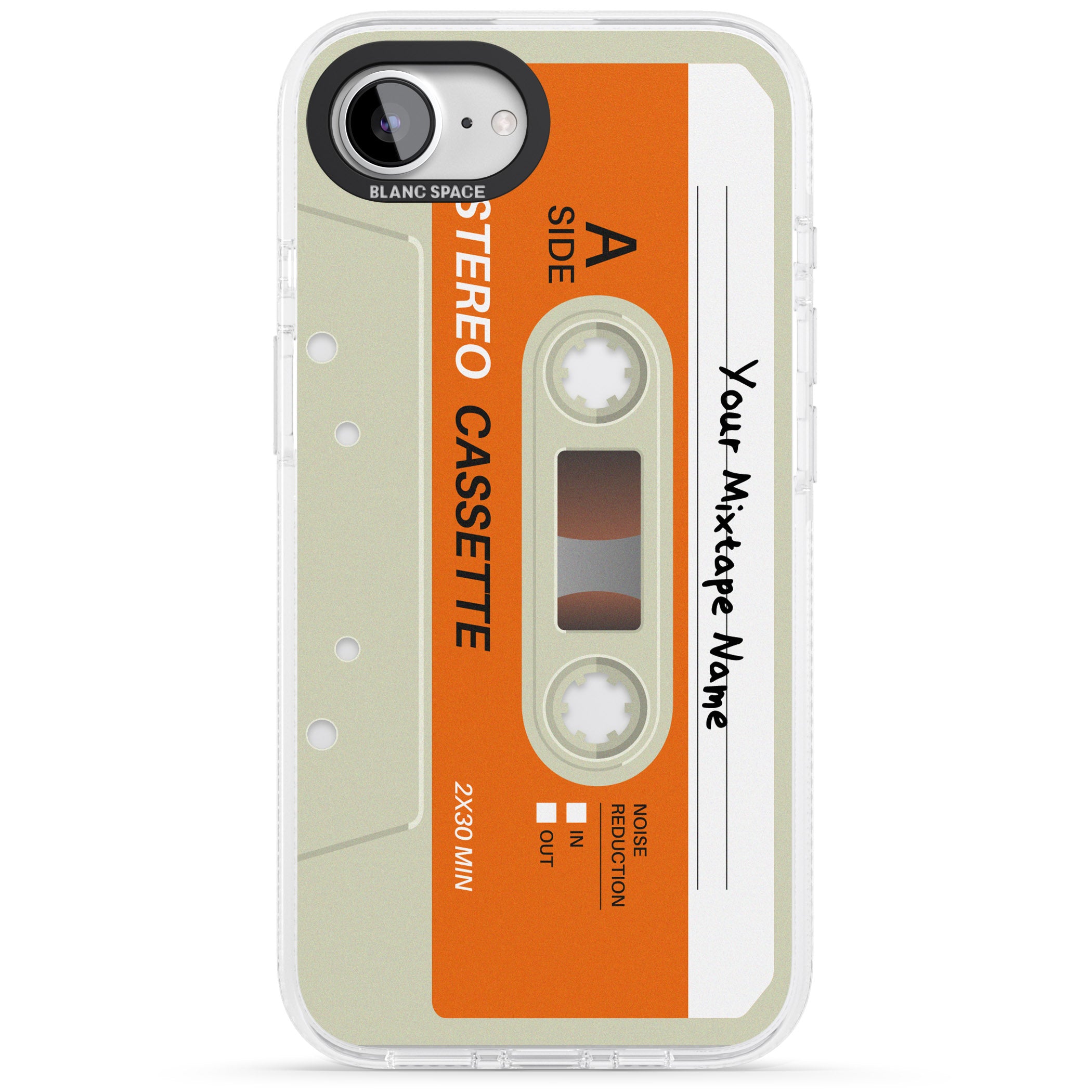 Personalised Classic Cassette iPhone 16e Clear Case Impact Air - Blanc Space