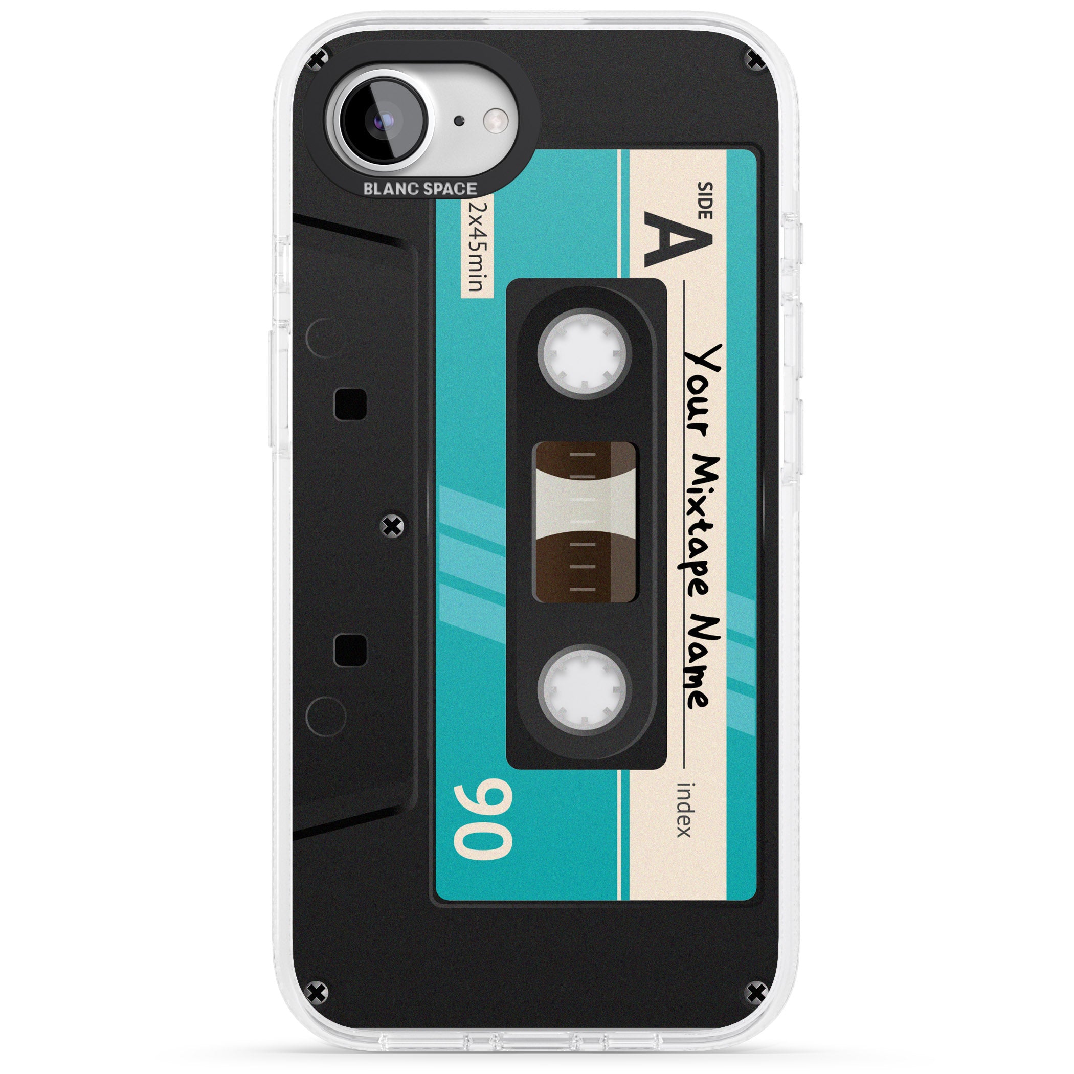 Personalised Dark Cassette iPhone 16e Clear Case Impact Air - Blanc Space