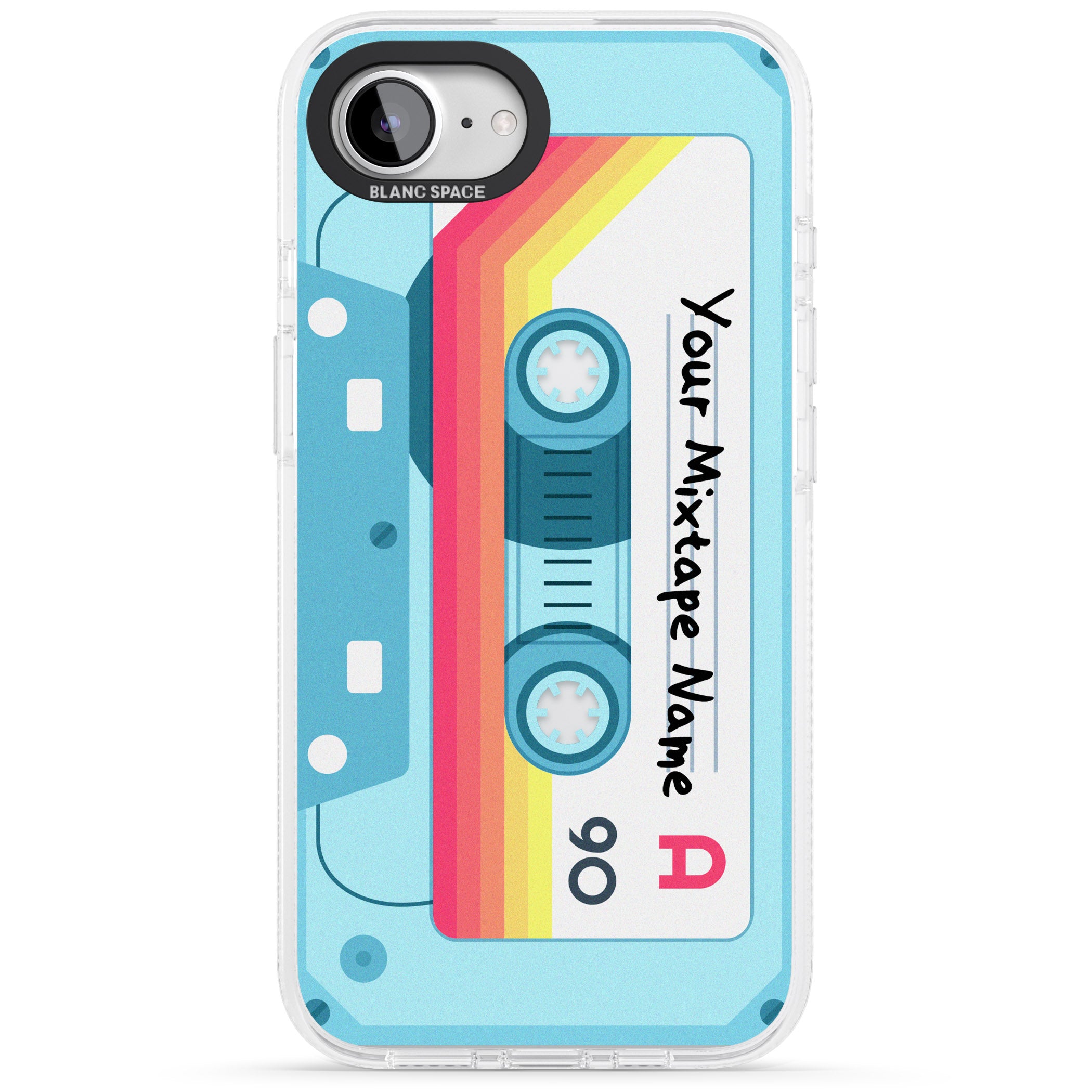 Personalised Sporty Cassette iPhone 16e Clear Case Impact Air - Blanc Space