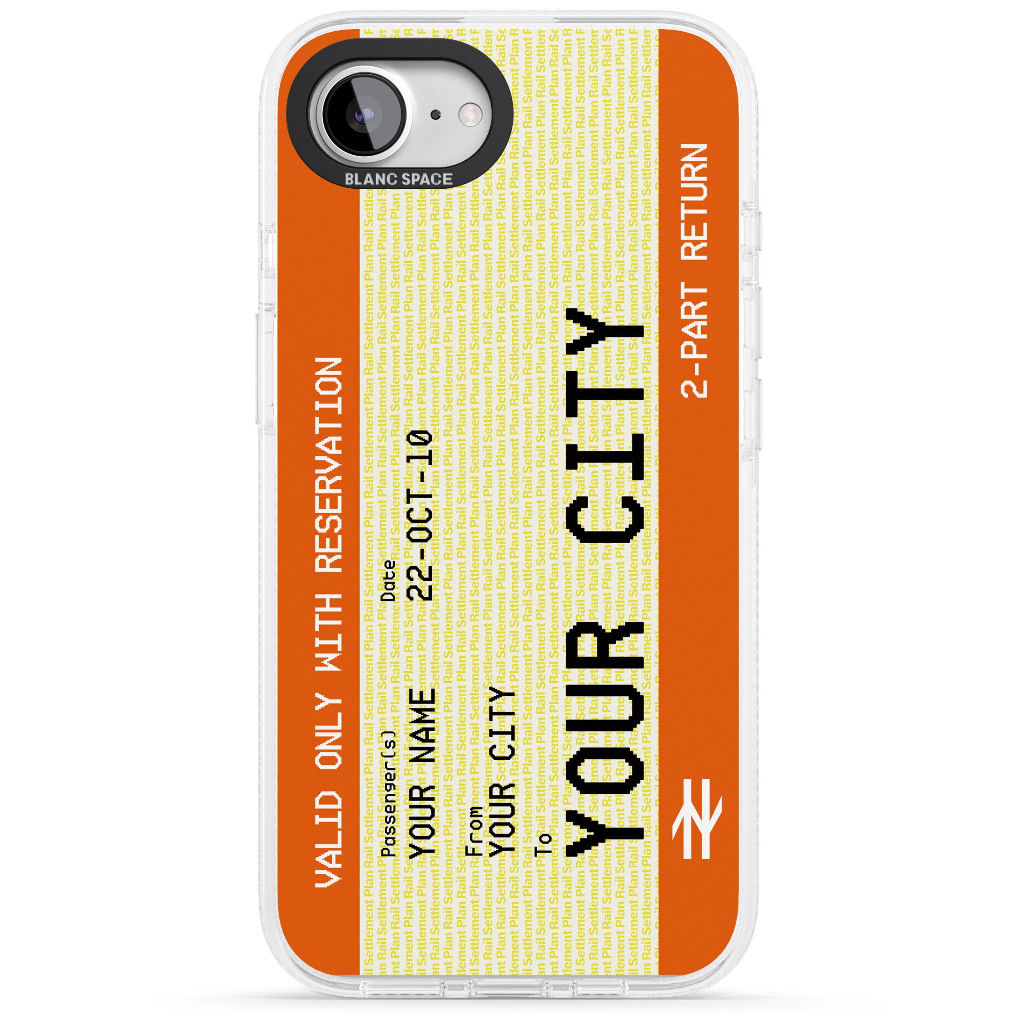Personalised Create Your Own Train Ticket iPhone 16e Clear Case Impact Air - Blanc Space