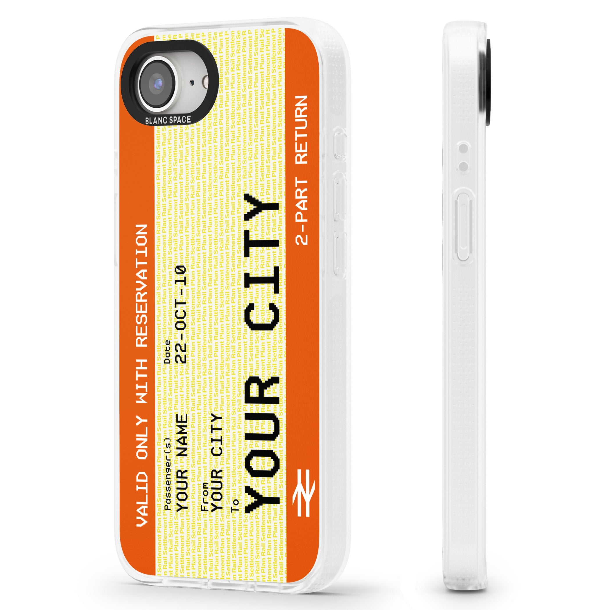 Personalised Create Your Own Train Ticket iPhone 16e Clear Case Impact Air - Blanc Space