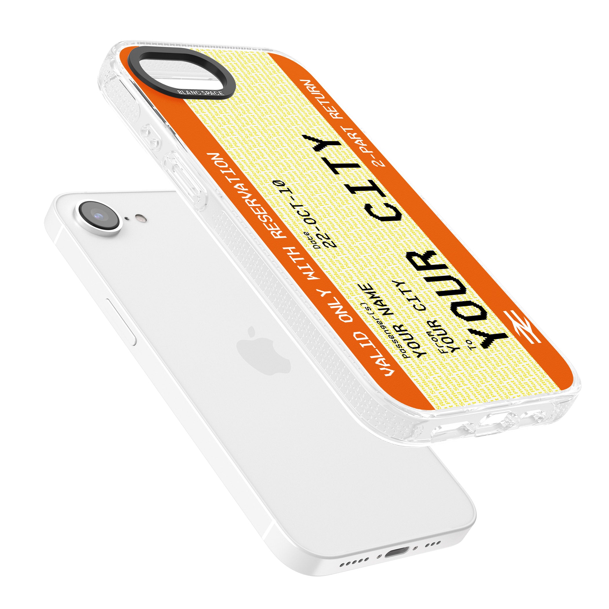 Personalised Create Your Own Train Ticket iPhone 16e Clear Case Impact Air - Blanc Space