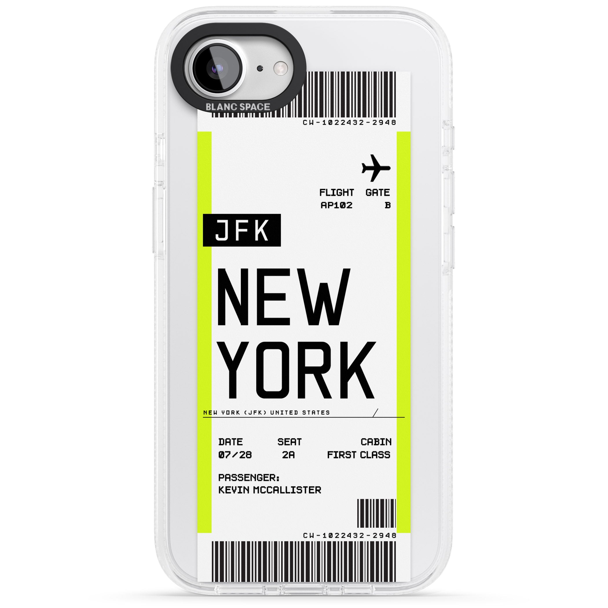 Personalised New York Boarding Pass iPhone 16e Clear Case Impact Air - Blanc Space