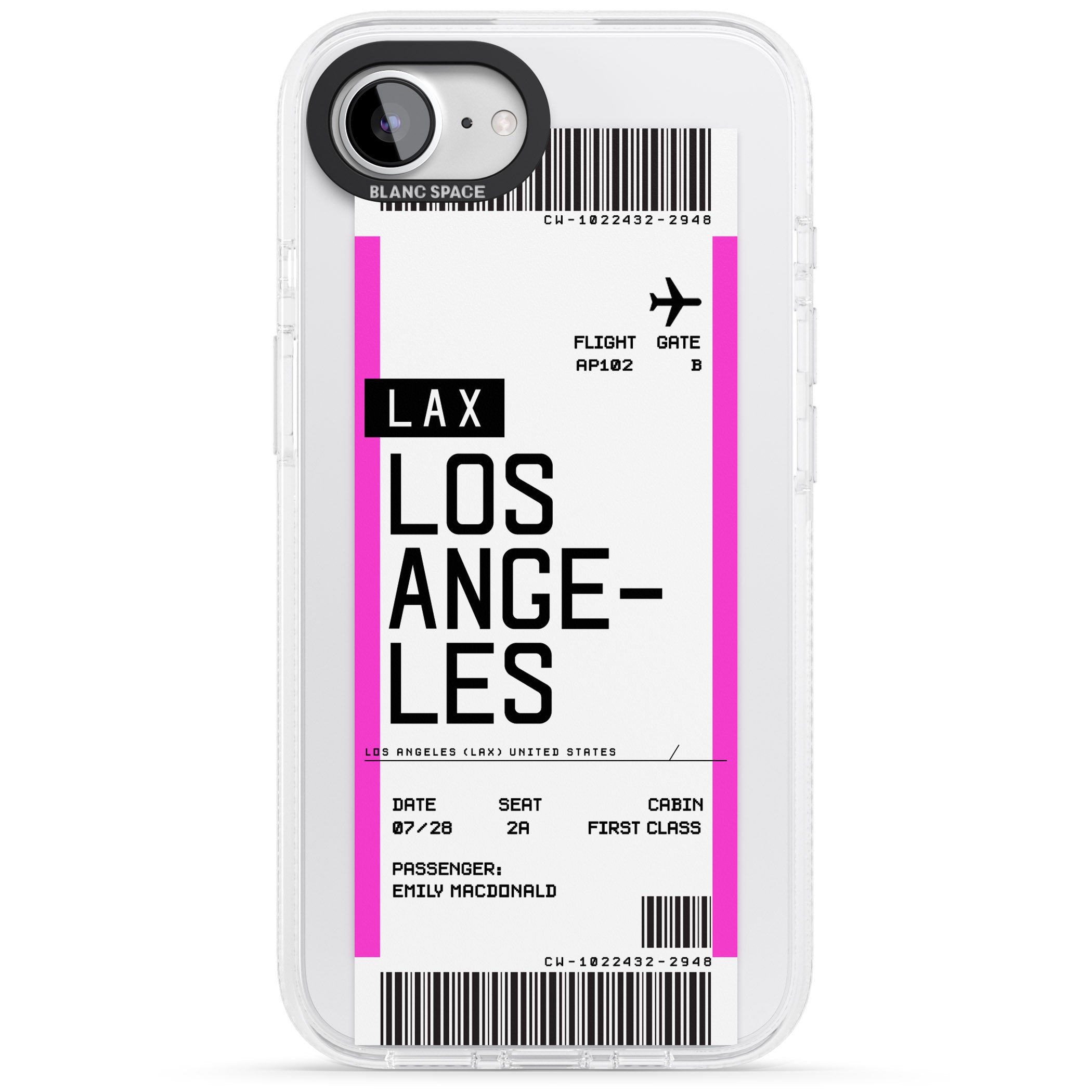 Personalised Los Angeles Boarding Pass iPhone 16e Clear Case Impact Air - Blanc Space