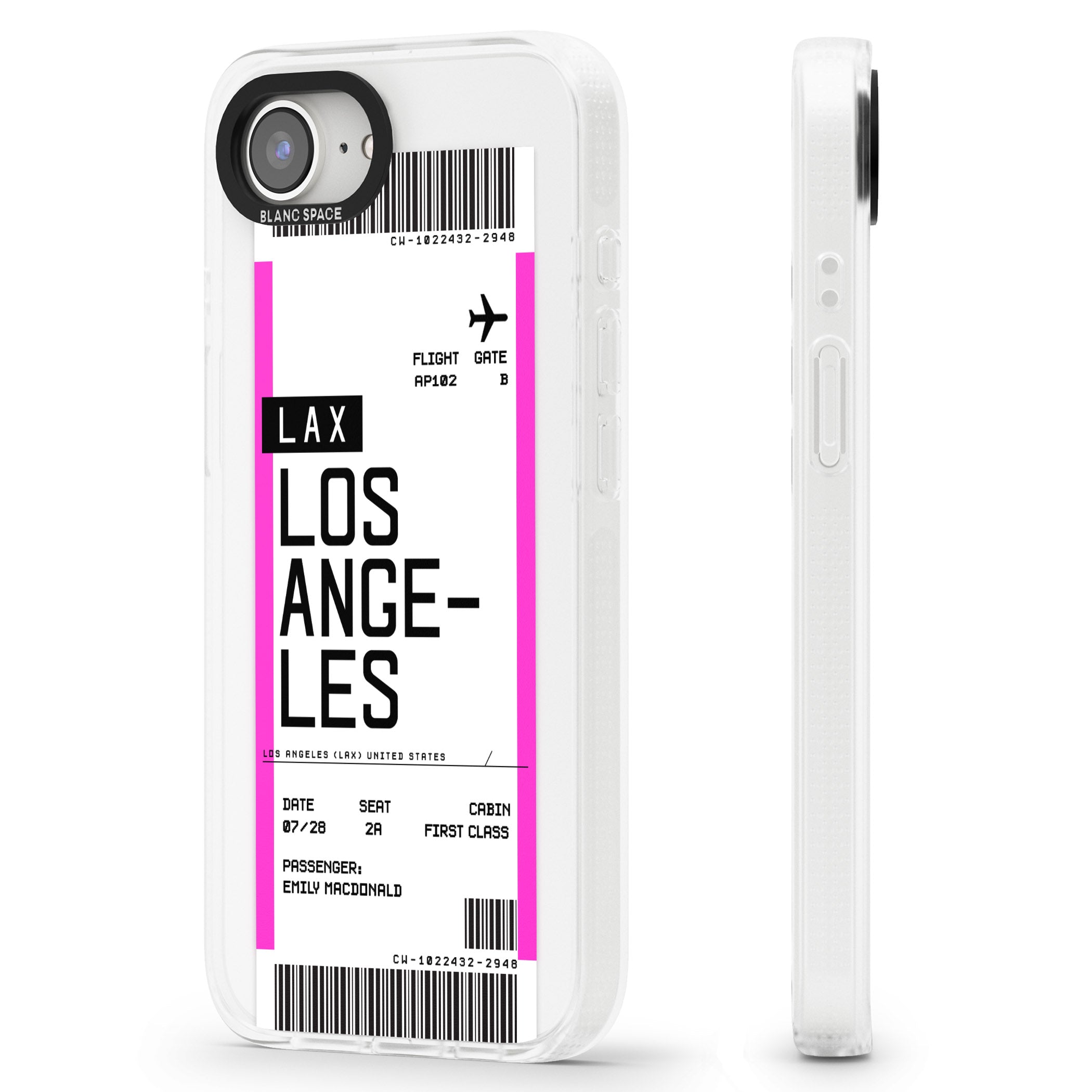 Personalised Los Angeles Boarding Pass iPhone 16e Clear Case Impact Air - Blanc Space