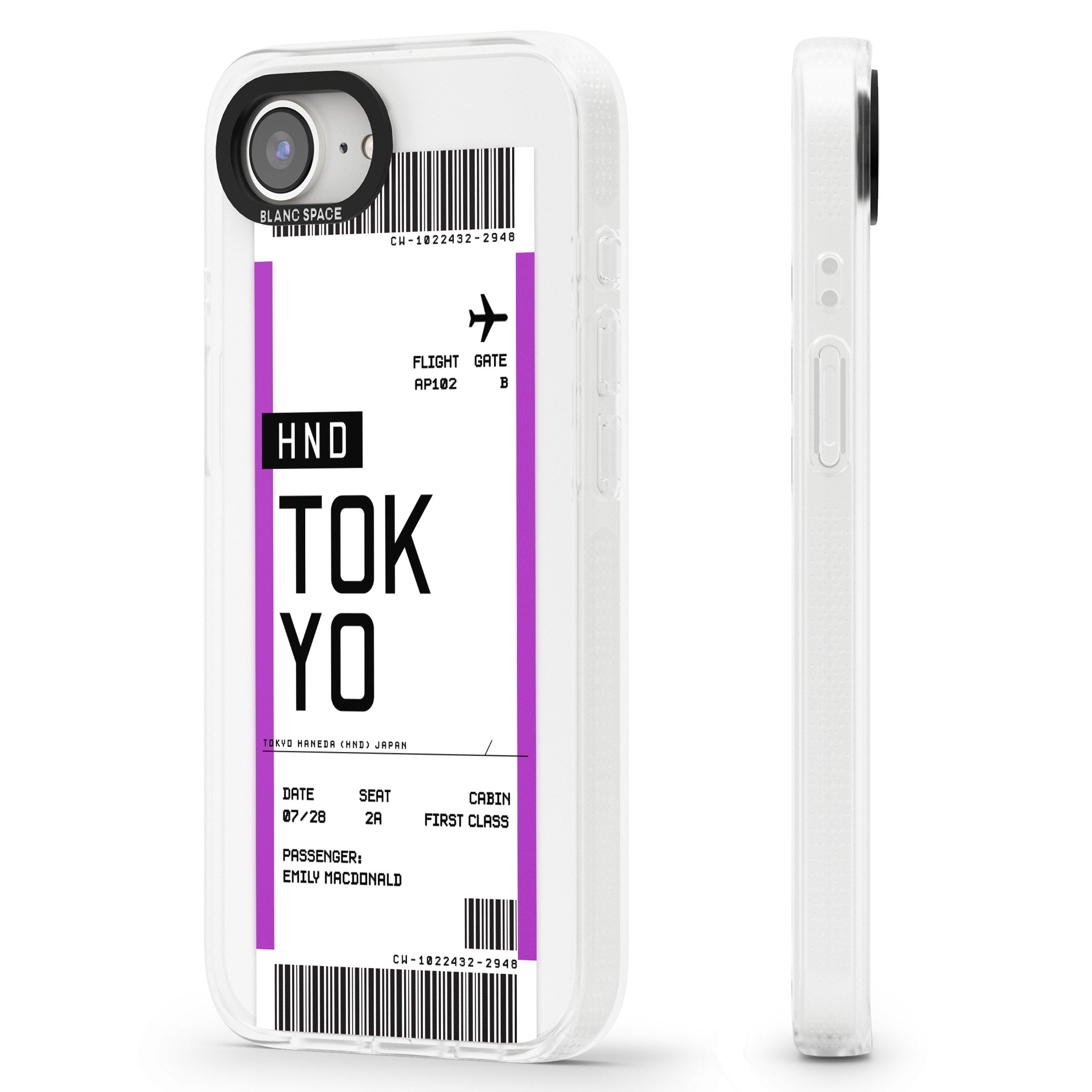 Personalised Tokyo Boarding Pass iPhone 16e Clear Case Impact Air - Blanc Space