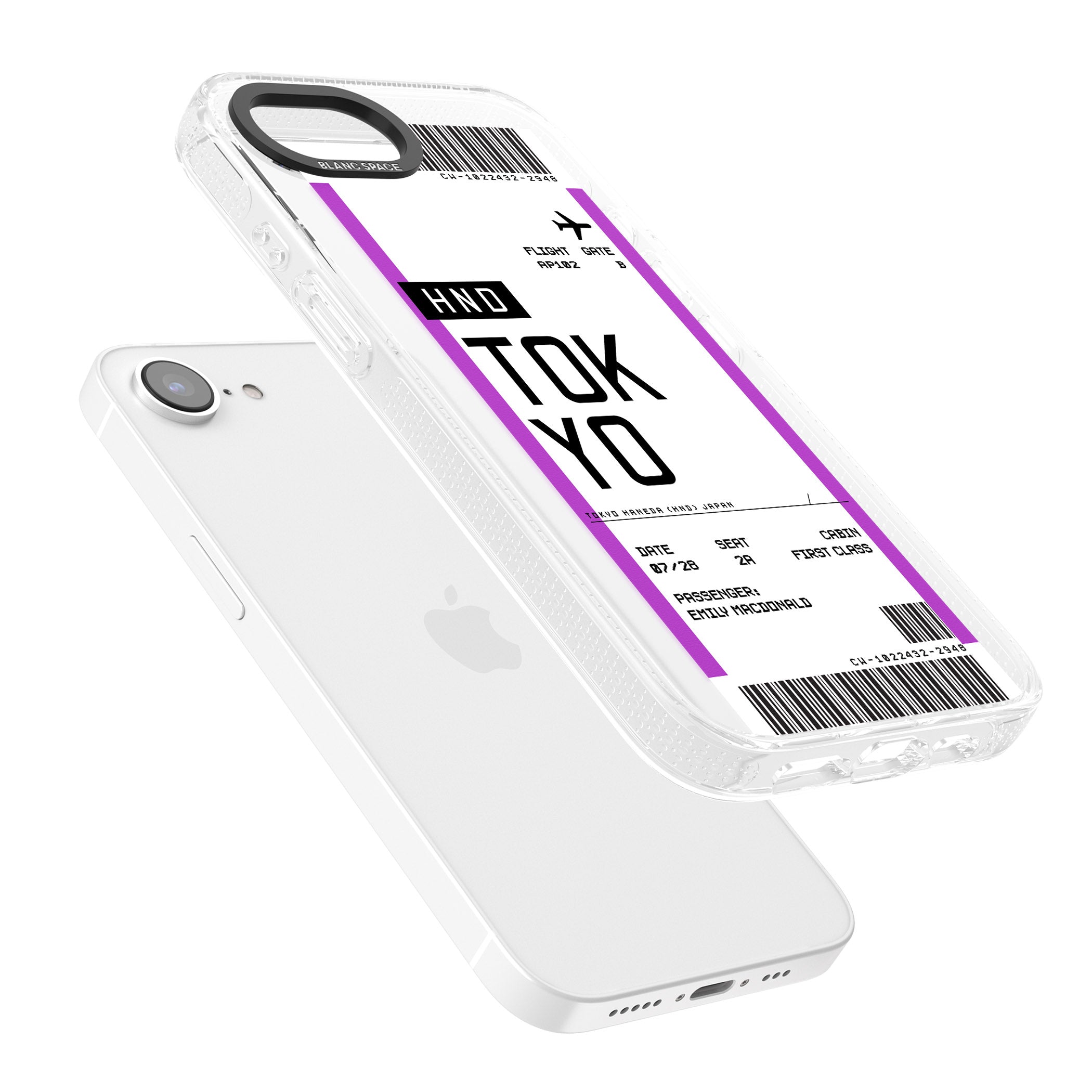 Personalised Tokyo Boarding Pass iPhone 16e Clear Case Impact Air - Blanc Space