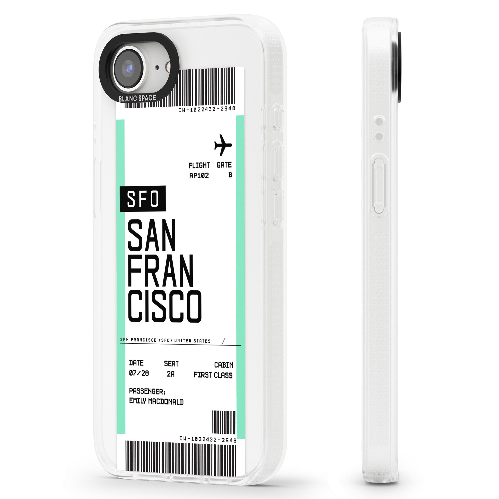 Personalised San Francisco Boarding Pass iPhone 16e Clear Case Impact Air - Blanc Space